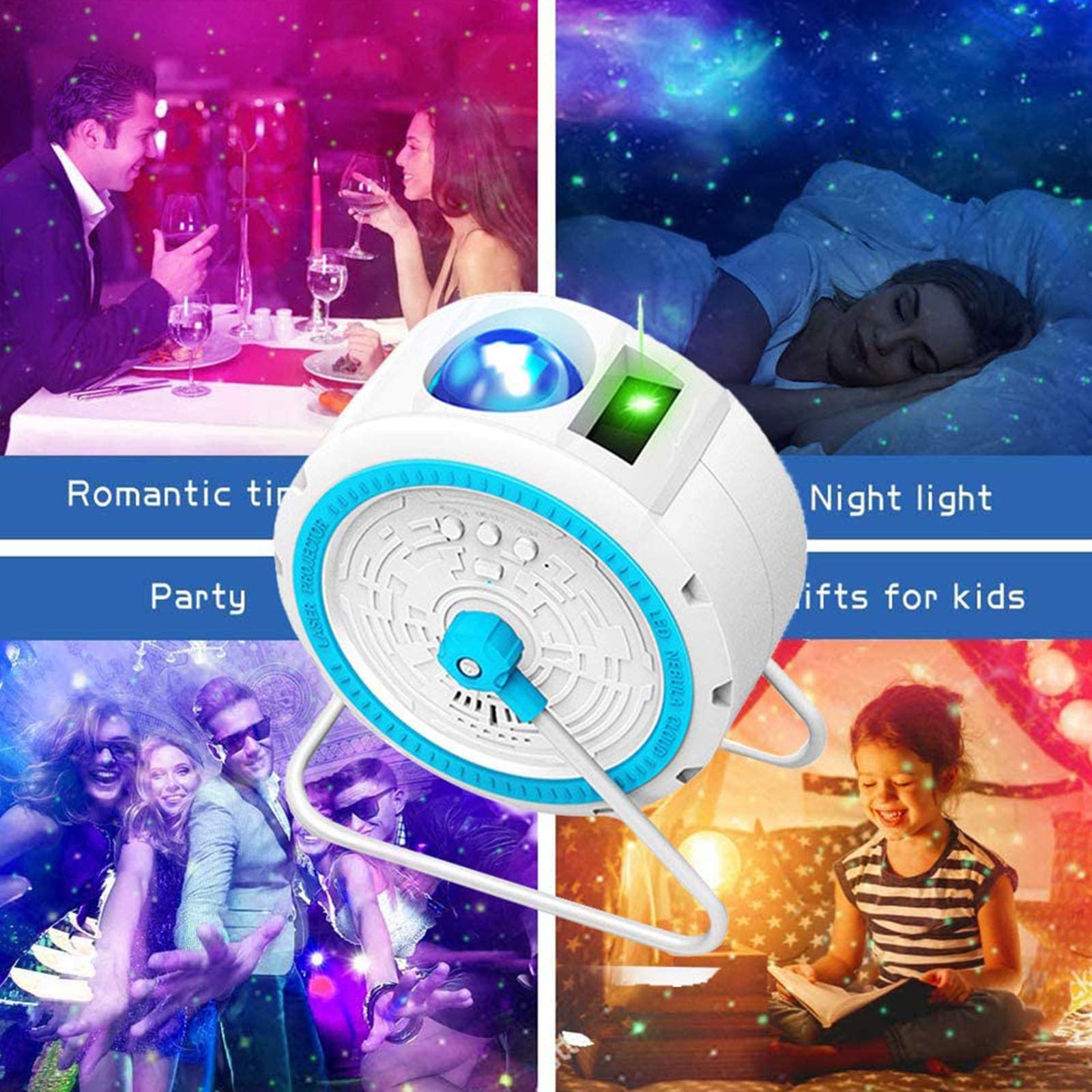 Proyector De Estrella De Techo, Lámpara De Proyector De Estrella Giratoria Romántica con 8 Modos De Iluminación Y Giratoria para Regalo De San Valentín,Blanco