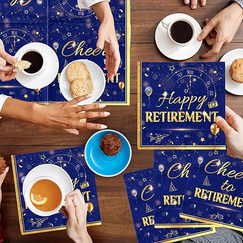 Miniatura 6 de Servilletas de feliz jubilación, 40 unidades, decoraciones de fiesta de jubilación, servilletas de cóctel plegables desechables para hombres y