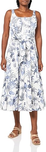 Anne Klein Robe midi évasée et ajustée avec coutures pour femme, Prl Wht/Dstnt M