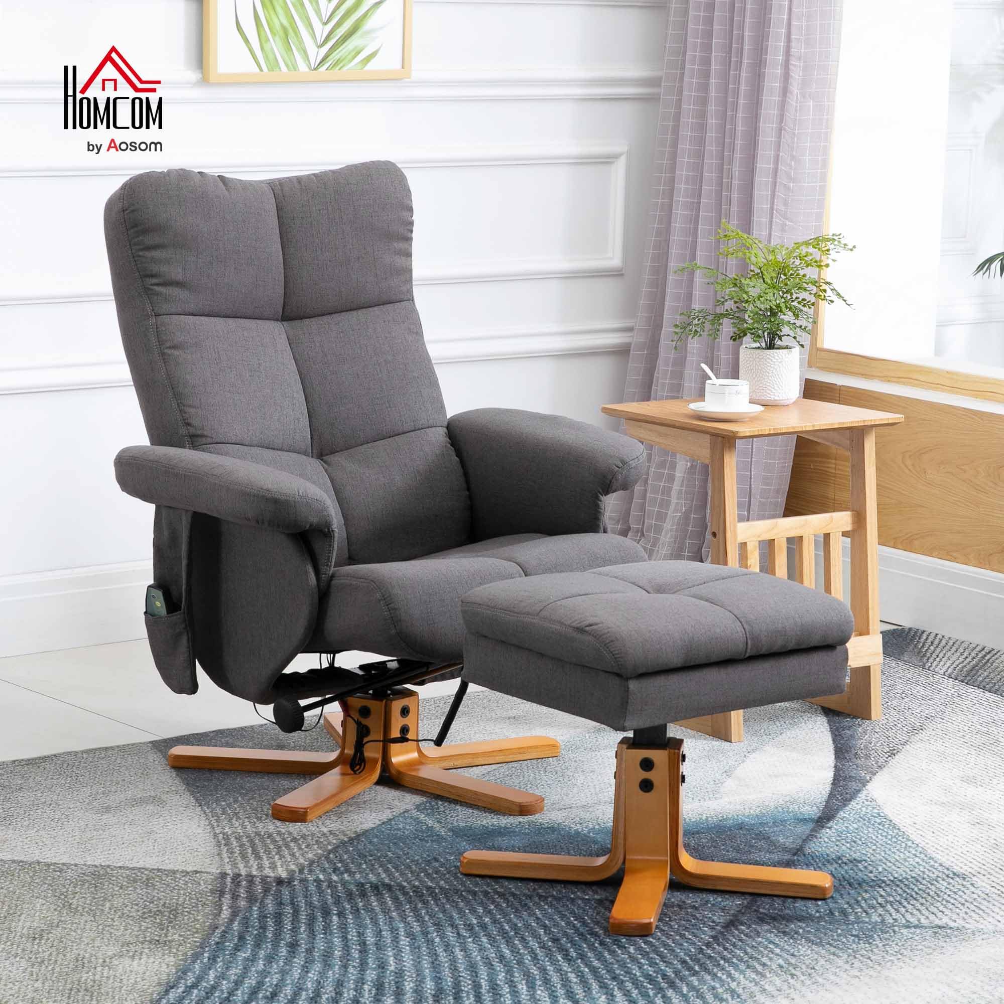 HOMCOM Sillón Relax Reclinable con Reposapiés Sillón de Masaje Eléctrico con 10 Puntos de Masaje Función Reclinable Giratorio 360° Mando a Distancia Bolsillo Lateral para Salón Oficina Gris Oscuro