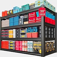 Vista 8 de Estantería de garaje resistente de 65 pulgadas de ancho, estantes de almacenamiento profundos de 6 niveles, estantes de garaje de metal negro