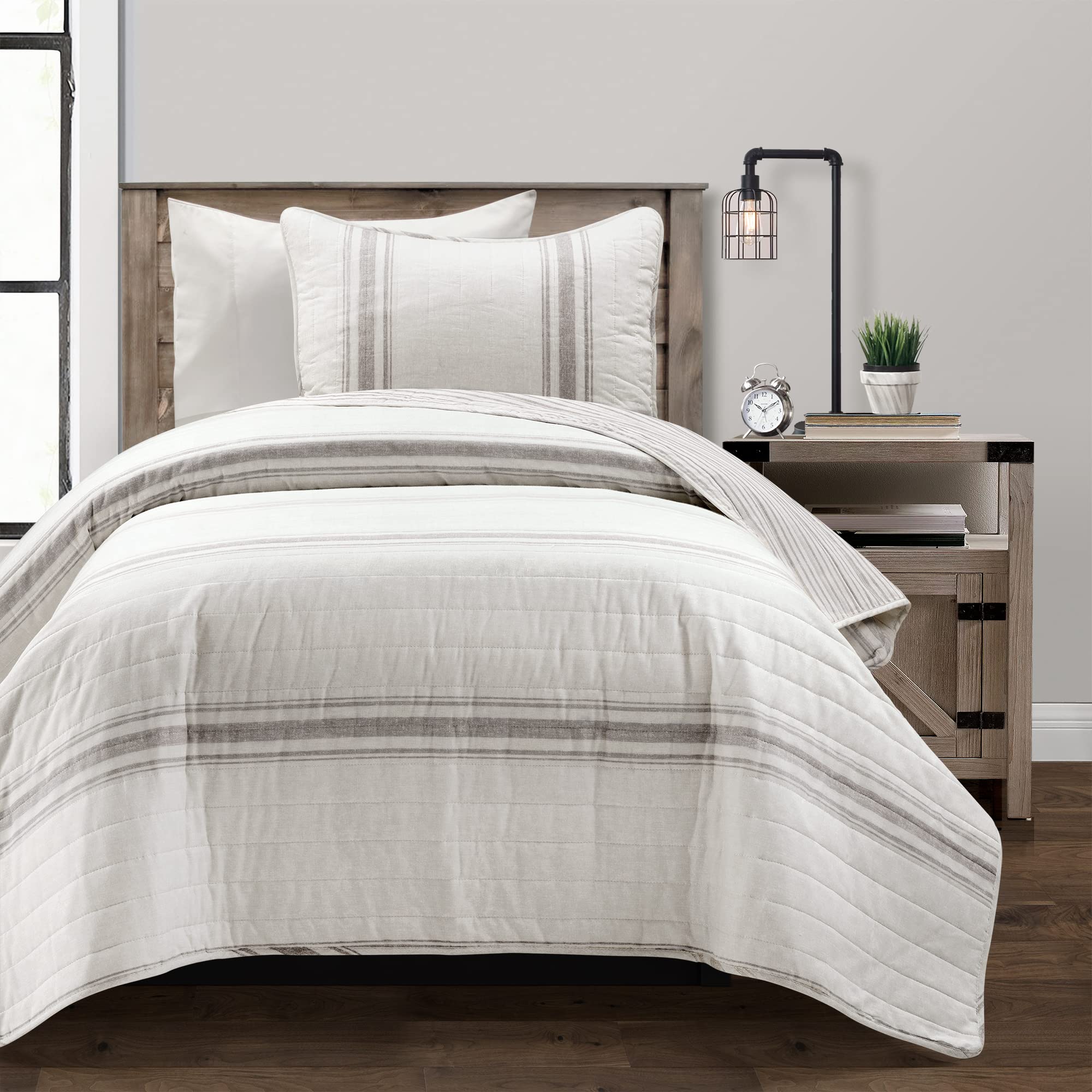 Edredón reversible de algodón gris Twin-XL para renovar camas individuales