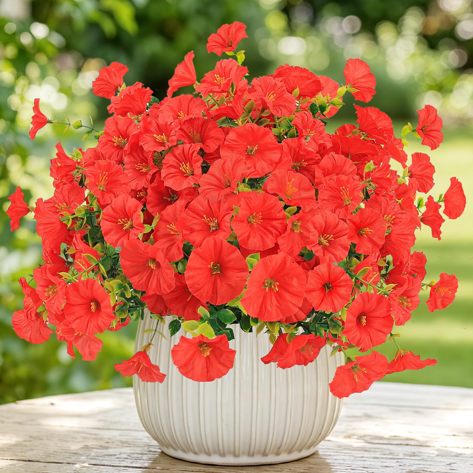 6 Bundles UV Resistant Artificial Flowers, Realistic Faux Plants for Garden, Red, Small - Image 8