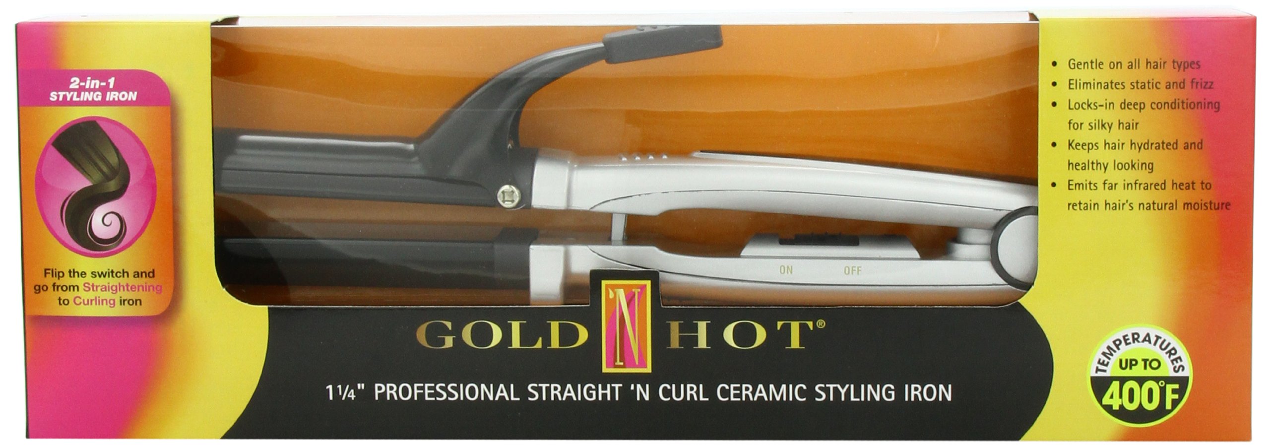 Gold 'N Hot Professional Straight 'N Curl Ceramic Styling Iron, 1-1/4 Inch