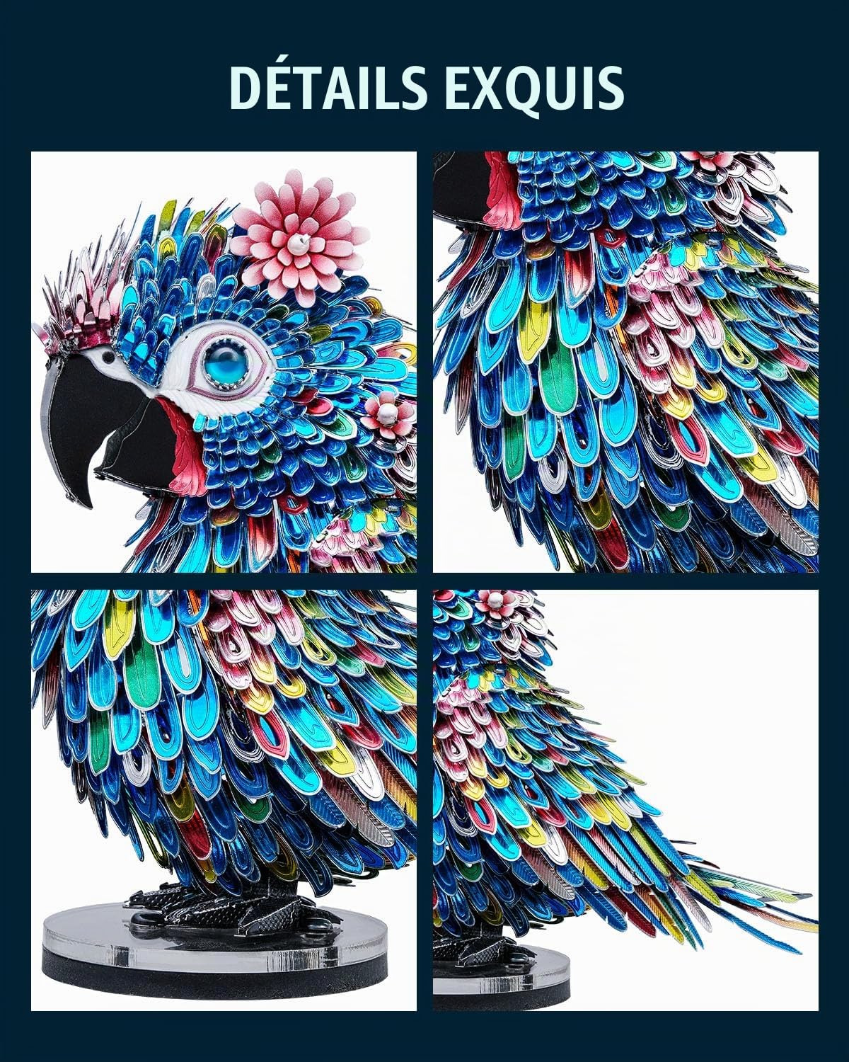 Piececool Casse-tête 3D en métal pour adultes - Kit de construction de maquette de perroquet à monter soi-même - Puzzle casse-tête - Cadeau idéal et décoration de bureau