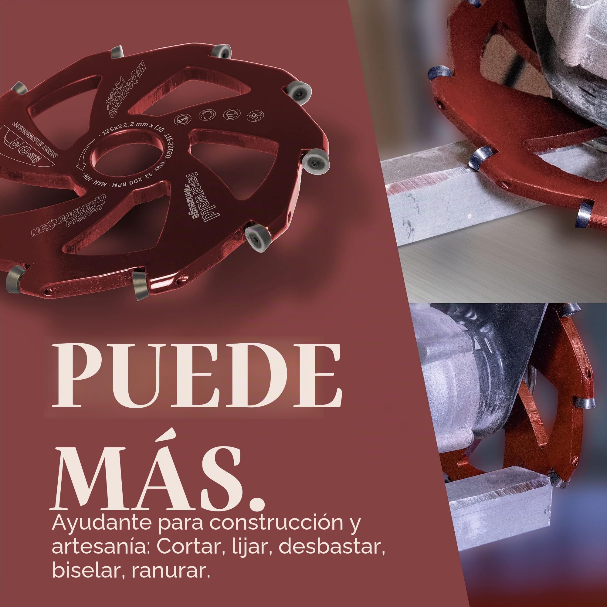 Bayerwald NeoCarver 10 Vision - Disco de fresado de carburo de tungsteno para aluminio, apto para amoladoras angulares, diámetro de 125 x 22,2 mm, 10 dientes