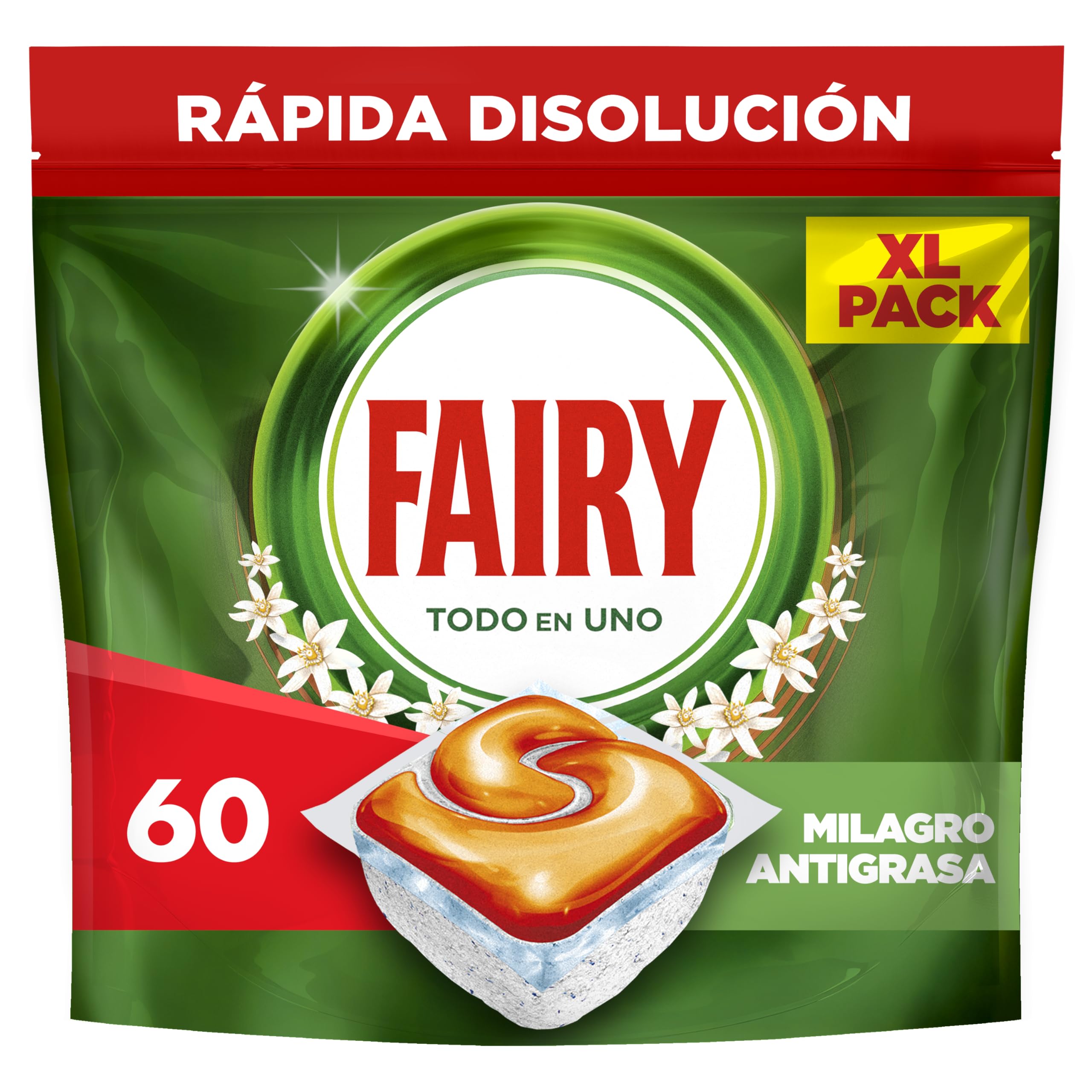 Fairy Original Todo En Uno Naranja Cápsulas De Lavavajillas, 60 Cápsulas, Efectivas Incluso En La Grasa Reseca,El embalaje puede variar.