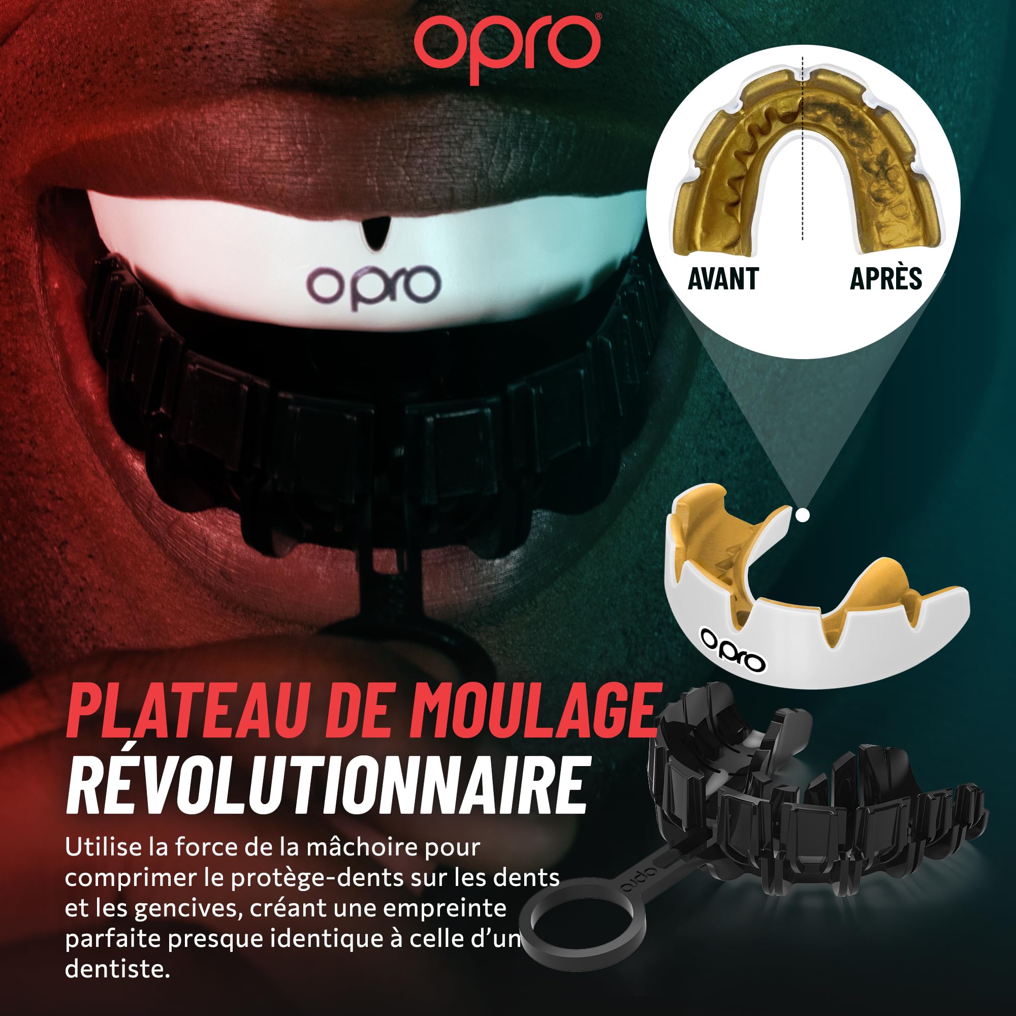 OPRO Protège-Dents pour Appareil Dentaire Instant Custom-Fit - Adultes et Enfants (+ 10 Ans) - Boxe, MMA, Rugby, Hockey - Moulage Rapide - Garantie Dentaire Incluse