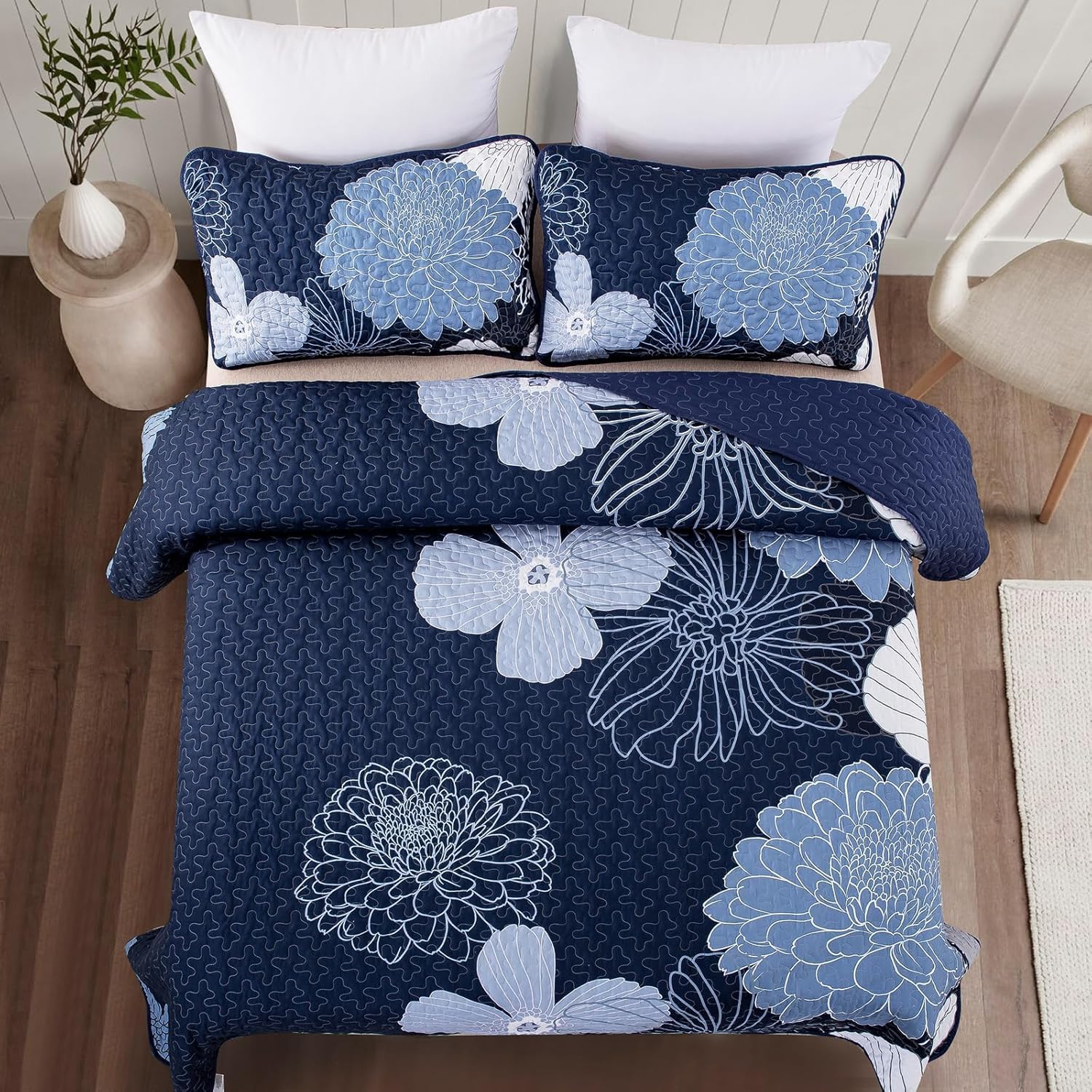 WONGS BEDDING Sprei, bedsprei, 240 x 260 cm, doorgestikt tweepersoonsbed, kristalfluweel, 3-delig, doorgestikte deken, spreien met 2 kussenslopen 50 x 70 cm voor slaapkamer