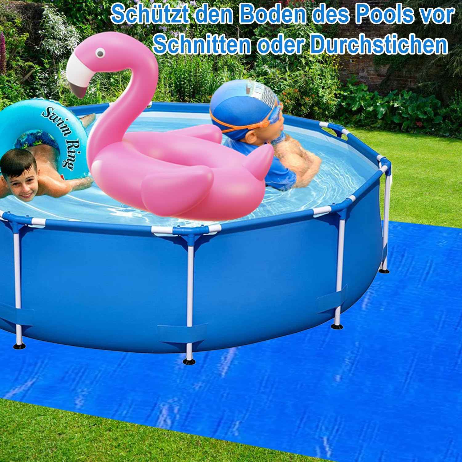 Okrągła plandeka podłogowa do basenu, Ø 274 cm, podkładka pod podłogę, materiał poliestrowy PE, wodoszczelna i odporna na rozerwanie, plandeka ochronna do basenów rozkładanych i basenów ramowych