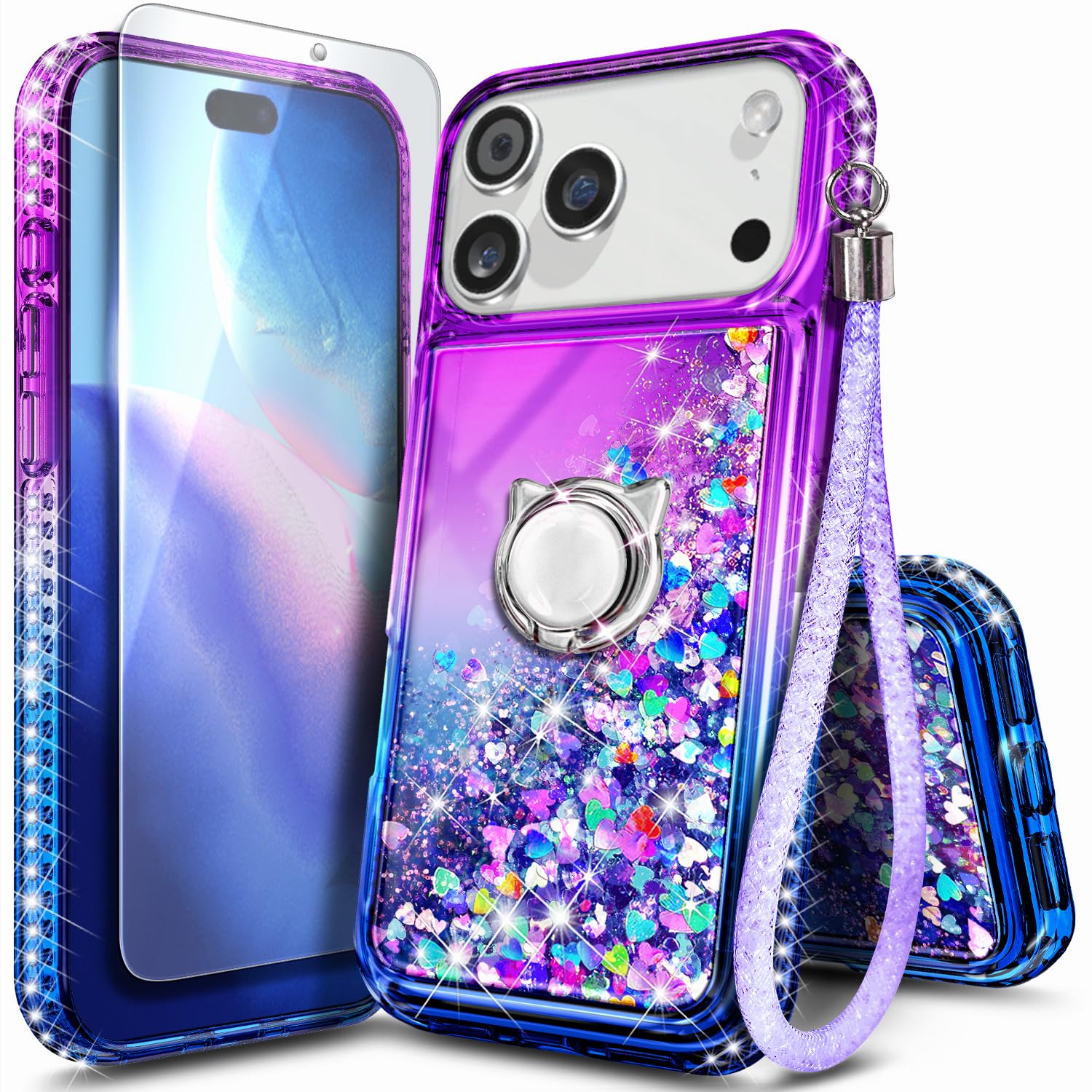 NGB Designed for iPhone 17 Pro Case, Cute Liquid Glitter Purple/Blue