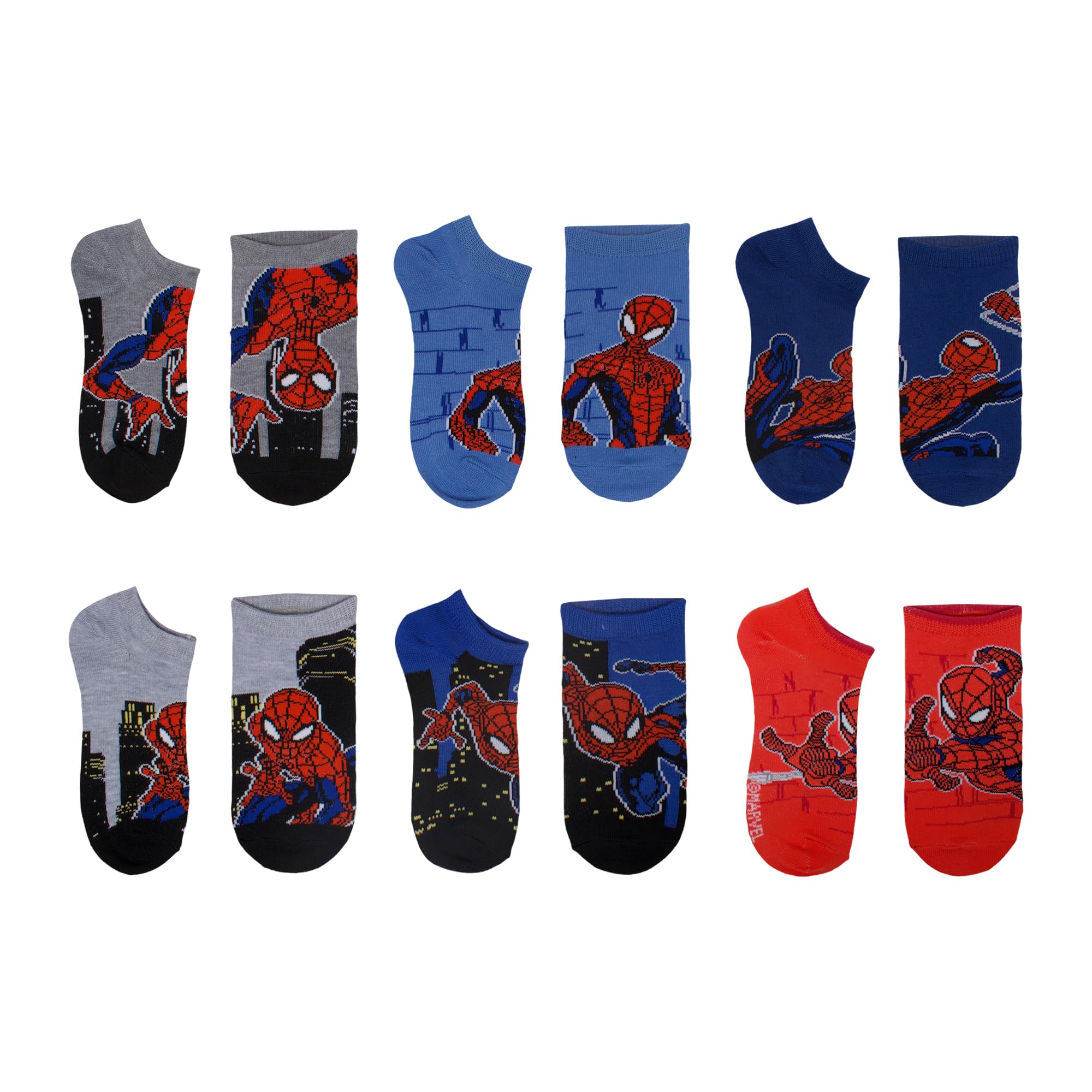 Spiderman Boys Web Slingers No Show Socks, lightgrey, 4-6