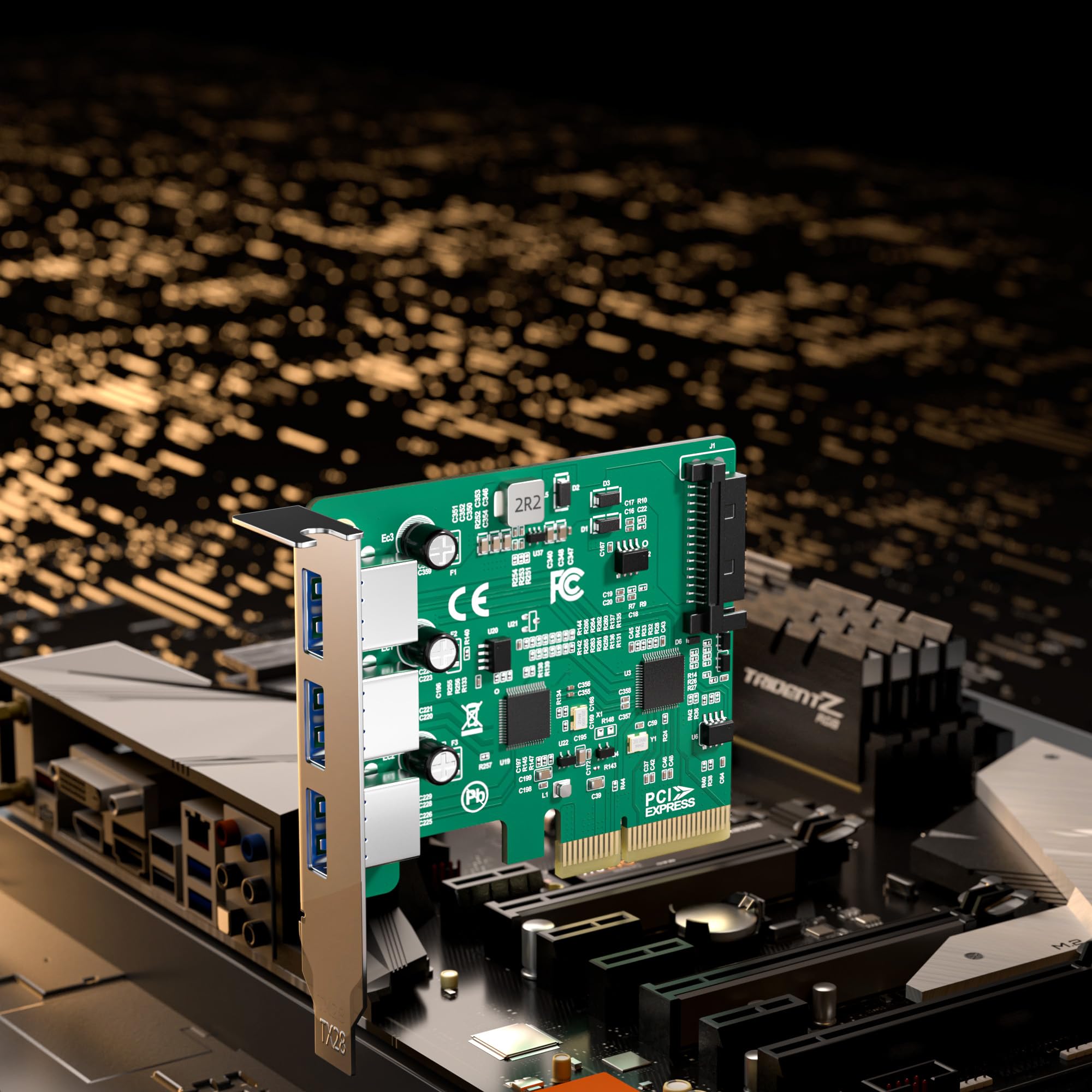 DriverGenius Turbo-X | Carte PCIe USB 3.2 3 Ports USB-A (Low Profile) | Carte D'Extension USB 10 Gbit/s pour PC SFF et Serveurs, PCIe x4, Compatible Windows 11 et Linux, Équerre Standard Incluse