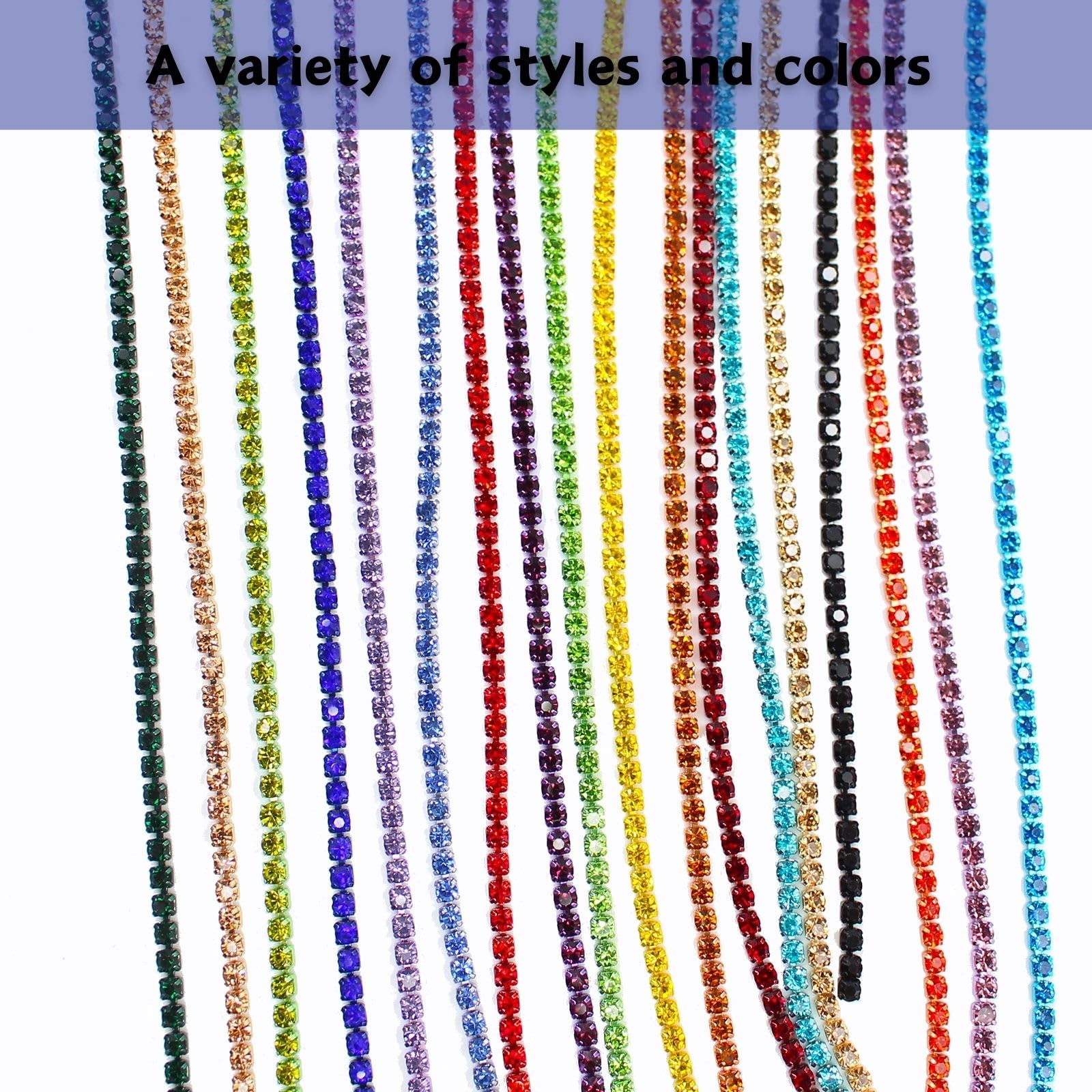 PEARLY JUN 10 Yards Blue Rhinestone Chain Sapphire Rhinestone Trim Crystal Artificial Stone Trim Cup Chain SS6 2mm Color Plated Cup Stitch Costume Decoration - Image 4