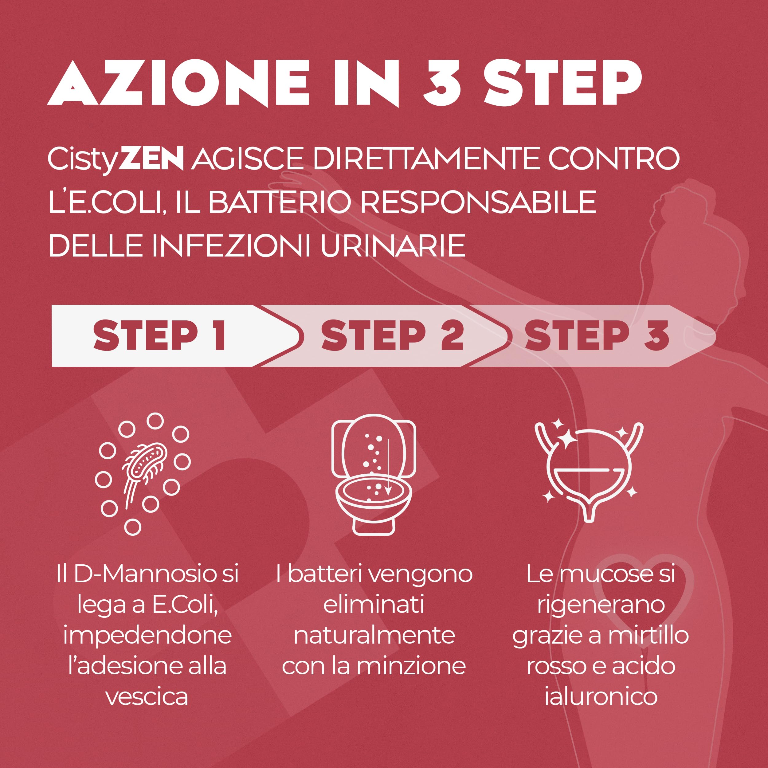 Cistyzen, D-mannosio e Mirtillo Rosso, per Cistite e infezioni delle vie urinarie - 60 capsule con Probiotici e prebiotici, Integratore naturale, soluzione ideale per la Vaginosi Batterica e Cistite