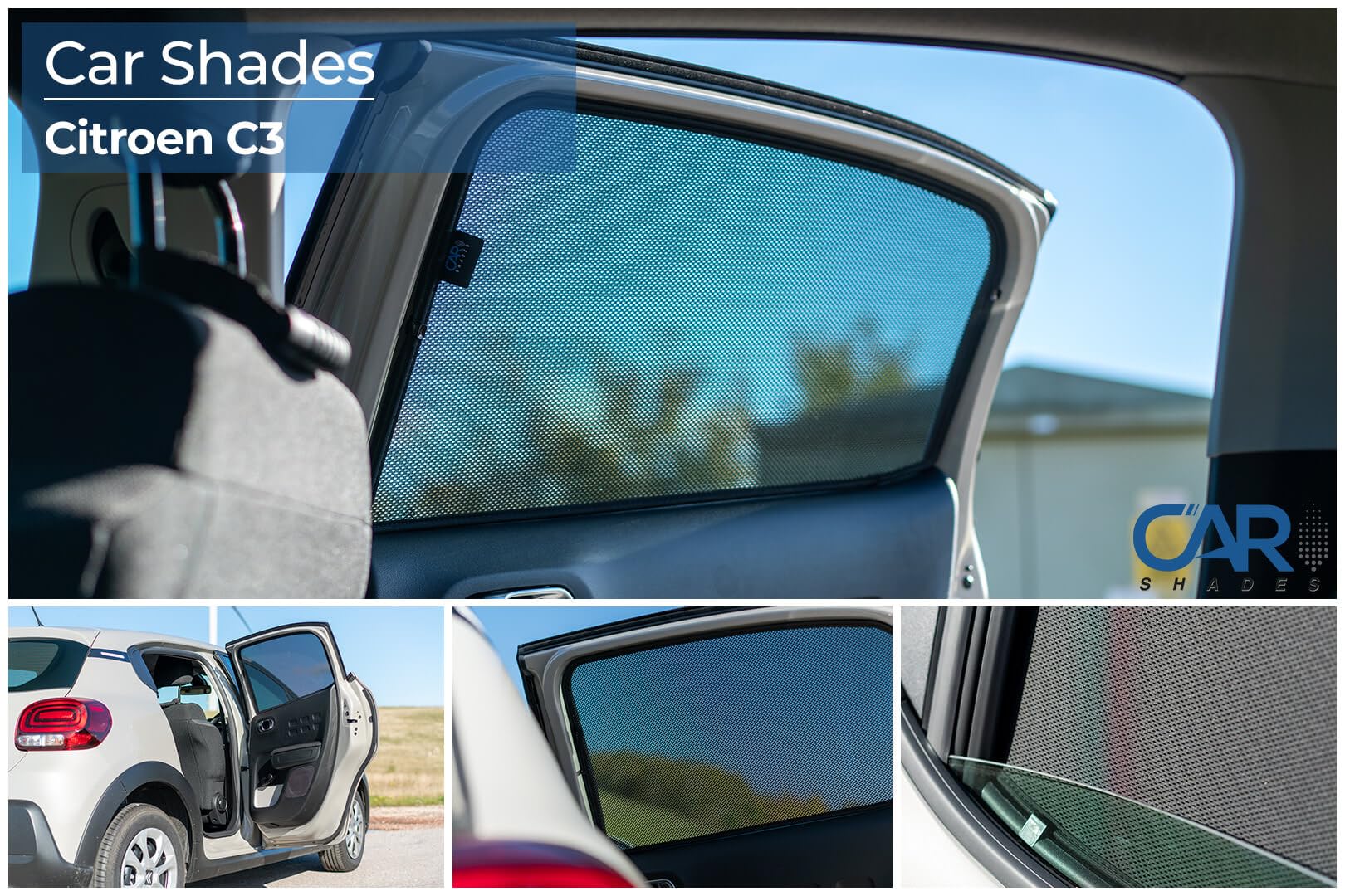 Set de Car Shades (Portes arrières) Compatible avec Citroen C3 5 Portes 2016-2024 (2-pièces) Pare-Soleil sur Mesure pour Voiture