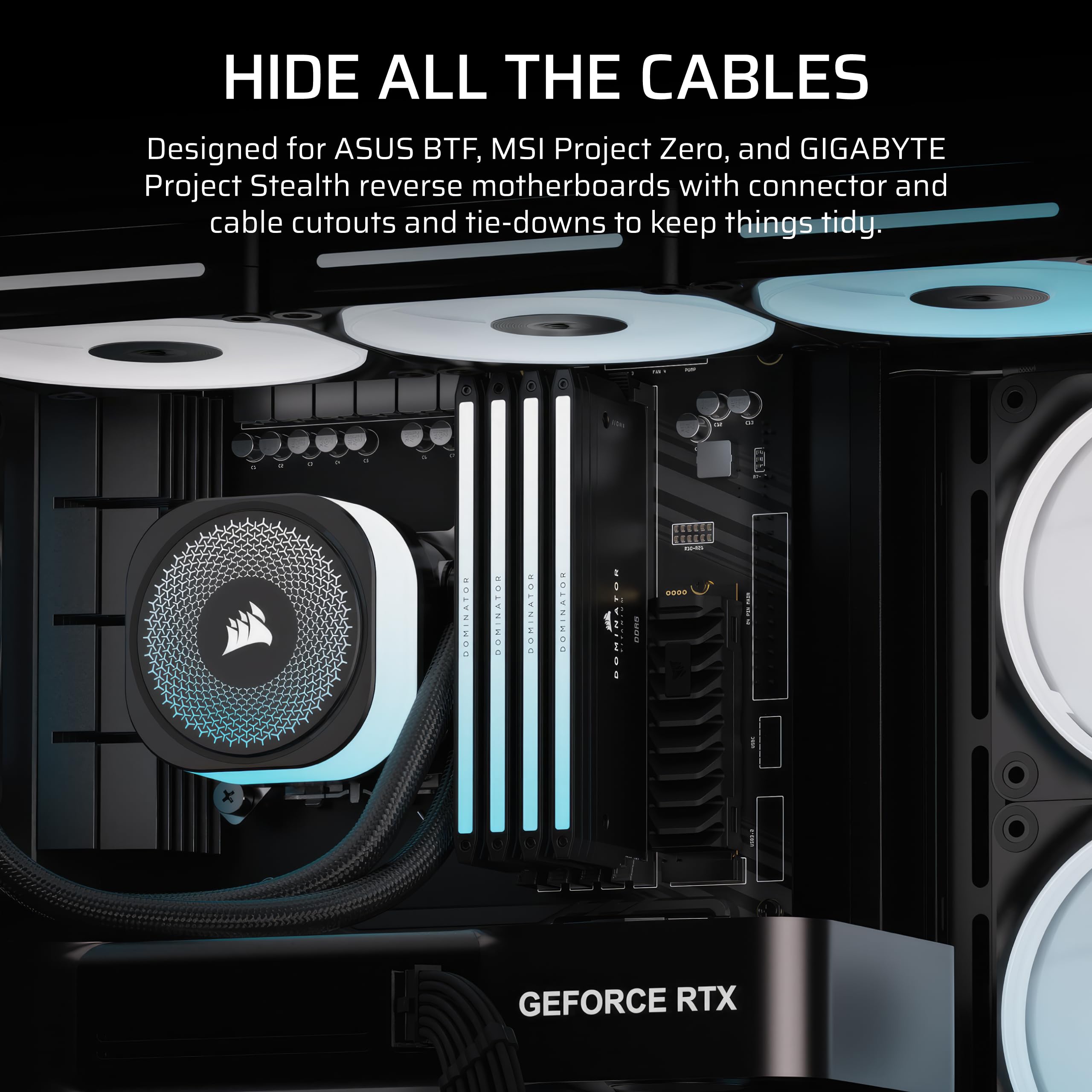 CORSAIR FRAME 4500X LX-R RGB LINK Panoramiczna szklana obudowa PC Mid-Tower - system montażu InfiniRail, pasuje do podwójnych grzejników 360 mm, GPU Anti-Sag, 3 x wentylatory LX120R RGB LINK w