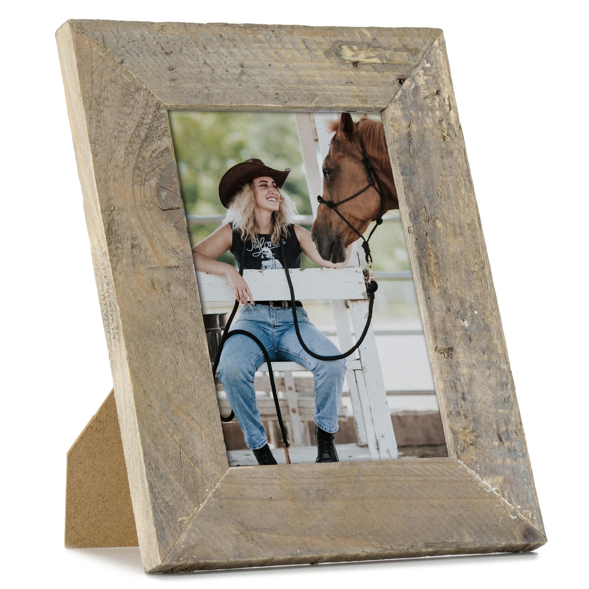 5x7 Picture Frame, Reclaimed Barnwood Picture Frame 5 x 7 for Tabletop and Wall Mounting, 5"x7" Farmhouse Photo Frame with Tempered Real Glass, Distressed Wooden Frame for Wall Decor