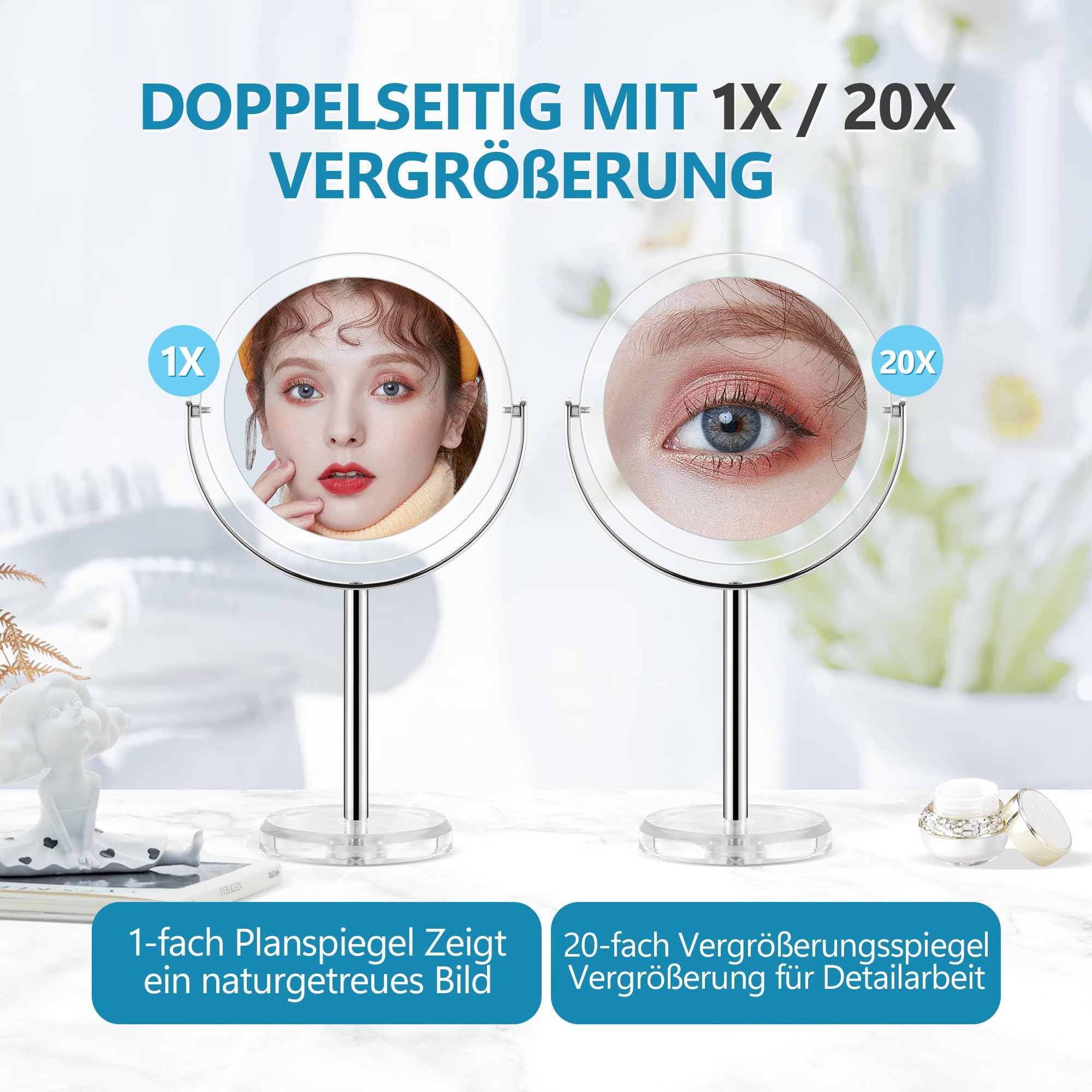 Specchio Ingranditore 20X Doppia Faccia Con Base - Girevole 360° Per Trucco E Beauty - Foto 10