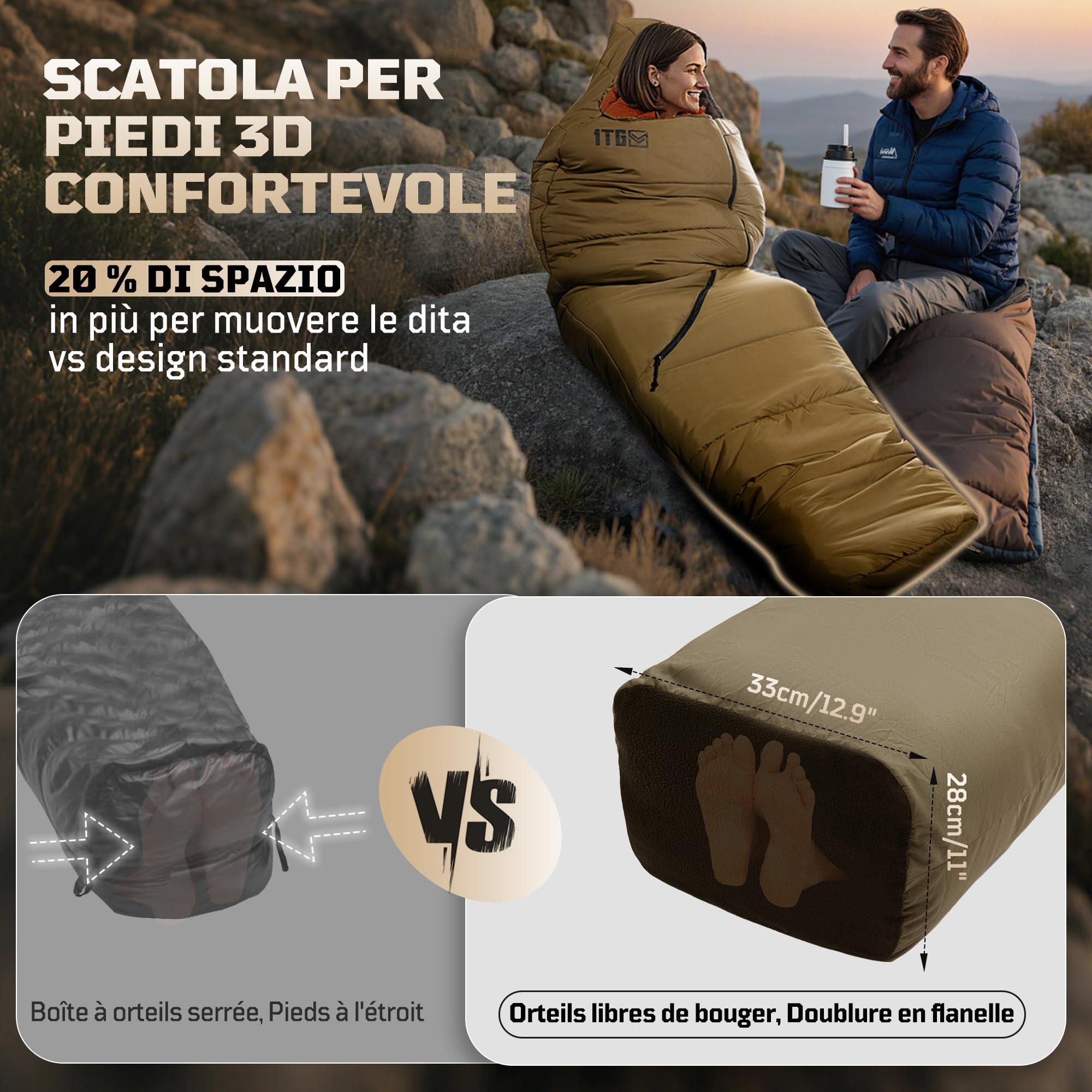 1TG Tactical Śpiwór na 4 pory roku, śpiwór dla dorosłych, kompaktowy i ciepły, do użytku na zewnątrz. Kemping, trekking, podróż (do 185 cm)