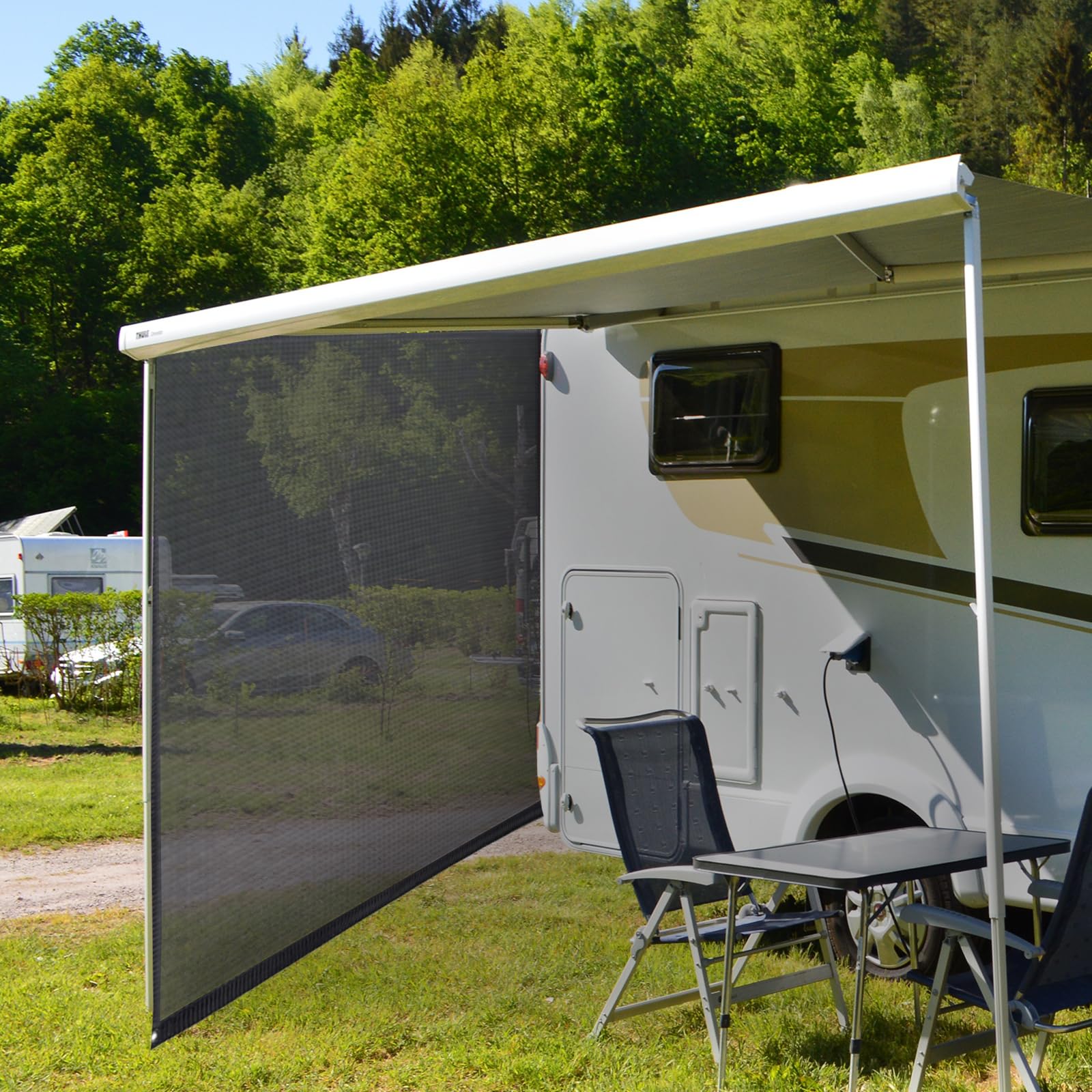 LIROPAU Wohnmobil-Markisen-Seitenschatten, Wohnmobil View Blocker Sonnenschutz, Schutz vor Sonne und Hitze, 86% View Blocker Markisen, für Wohnwagen, Campingwagen, Wohnmobil (Schwarz, 2.5(H) X 2.1(W))
