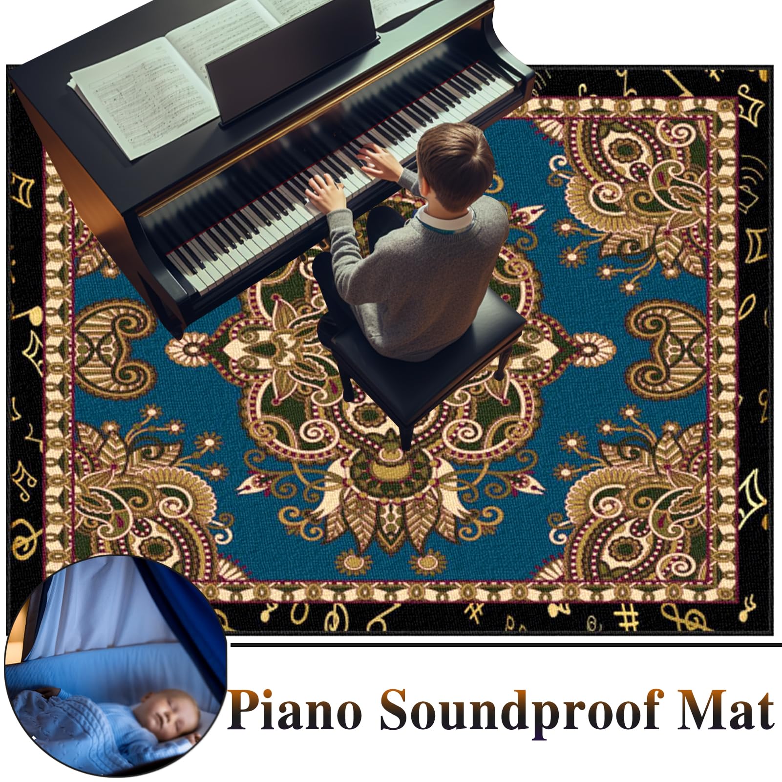Klavierteppich Schallschutz Teppich, Schlagzeugteppich, rutschfest Schalldicht Drum Teppich Matte Innen und Außen Klavier Teppich Bodenschutzmatte Antivibrationsmatte für Schalldämmung 170 x 140 cm