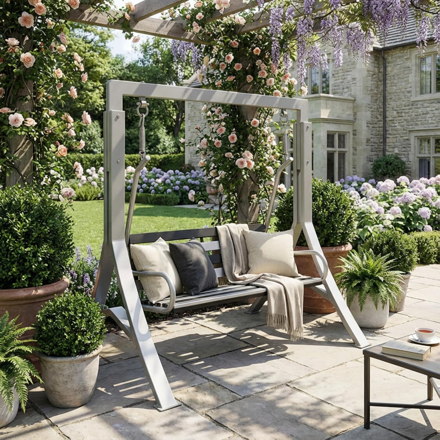 2-Seater Indoor Swing with Cushion Hammock Chair - Sturdy Iron Frame, 300 kg Capacity, Easy Assembly, Stylish Design (Gray)