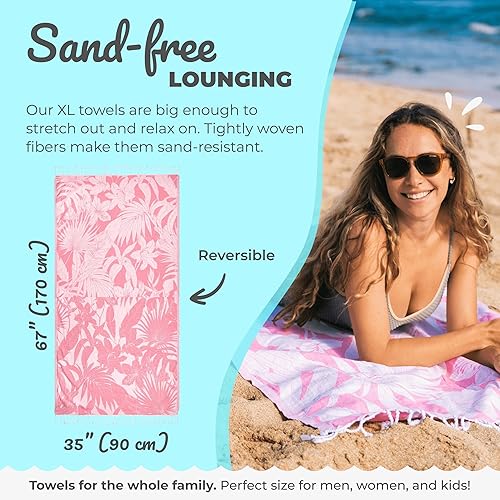 Miniatura 3 de Nova Blue Pink Jungle - Toalla de playa turca (35 x 67)  Toalla de playa extra grande, 100% algodón, toallas turcas plegables de secado rápido con