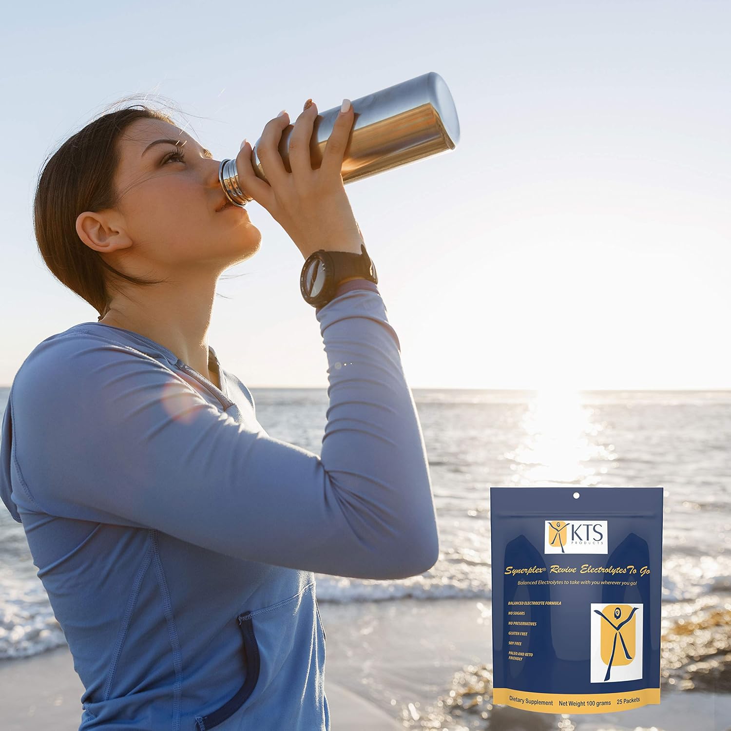 Synerplex Revive Electrolytes to Go - Electrolyte Hydrating Powder Packets 100 Servings - Unflavored Natural Hydration Multiplier Sticks for Rapid Dehydration Relief with No Sugar No GMO Gluten Free