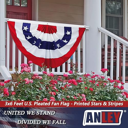 Miniatura 3 de Anley Bandera de abanico plisada de Estados Unidos, banderas patrióticas de 3 x 6 pies, color afilado y resistente a la decoloración, cabecera de