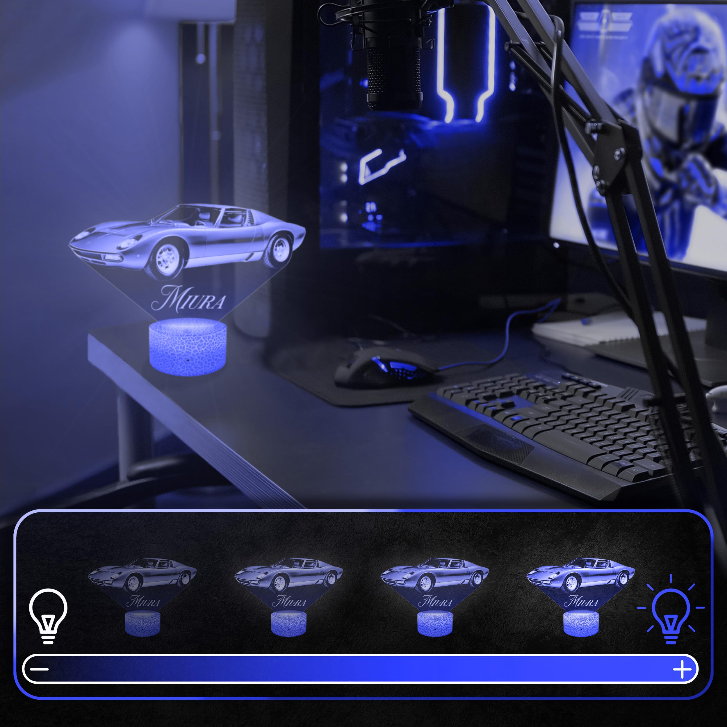 Lampephoto.fr - Lampada 3D Auto Lambo Miura, Decorazione Supercar Sport Veicolo di Lusso Tuning, Idea Regalo Uomo oggetto Auto Lambo Miura Decorazione Camera, Idea Regalo originale per Uomo per Natale