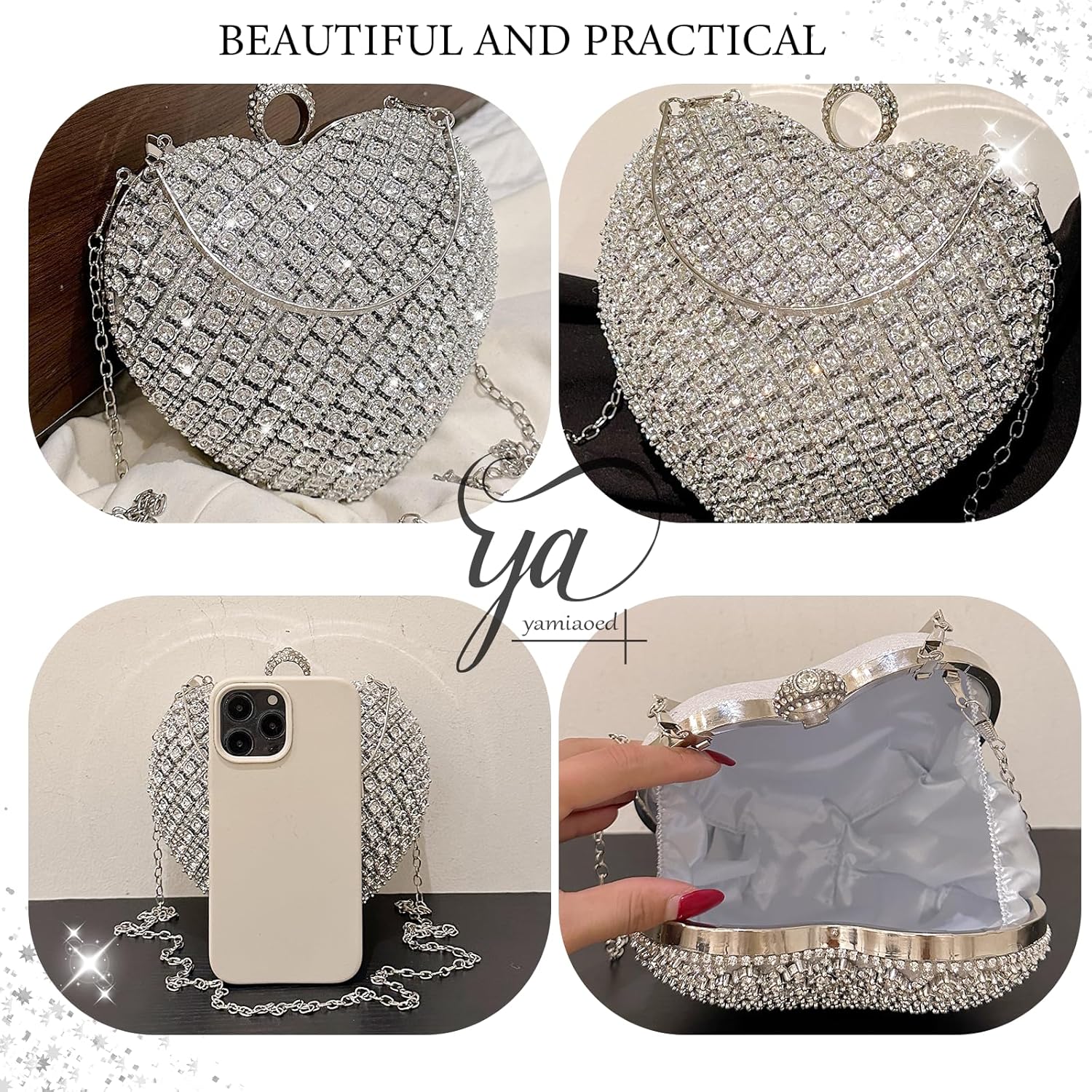 New Elegant Women's Clutch Bag with Sparkling Diamond Design - Perfect for Evening Parties and Special Occasions