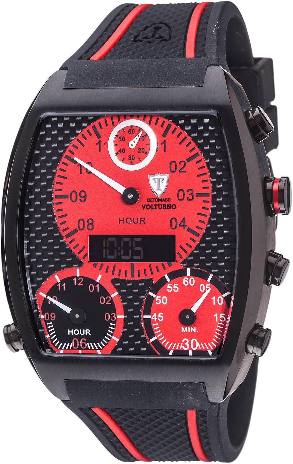 DETOMASO Volturno Men's Quartz Watch with Multicolour Dial Analogue - Digital Display and Black Silicone Bracelet Dt2057-B