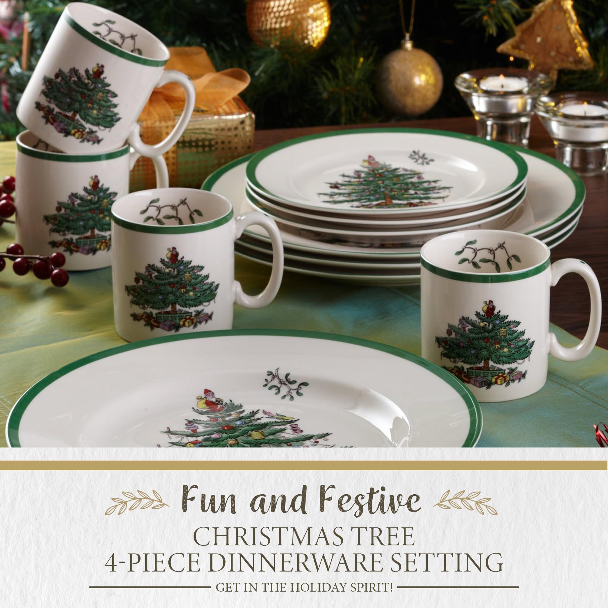 Amazon.com | Spode Christmas Tree 4-Piece Dinnerware Setting