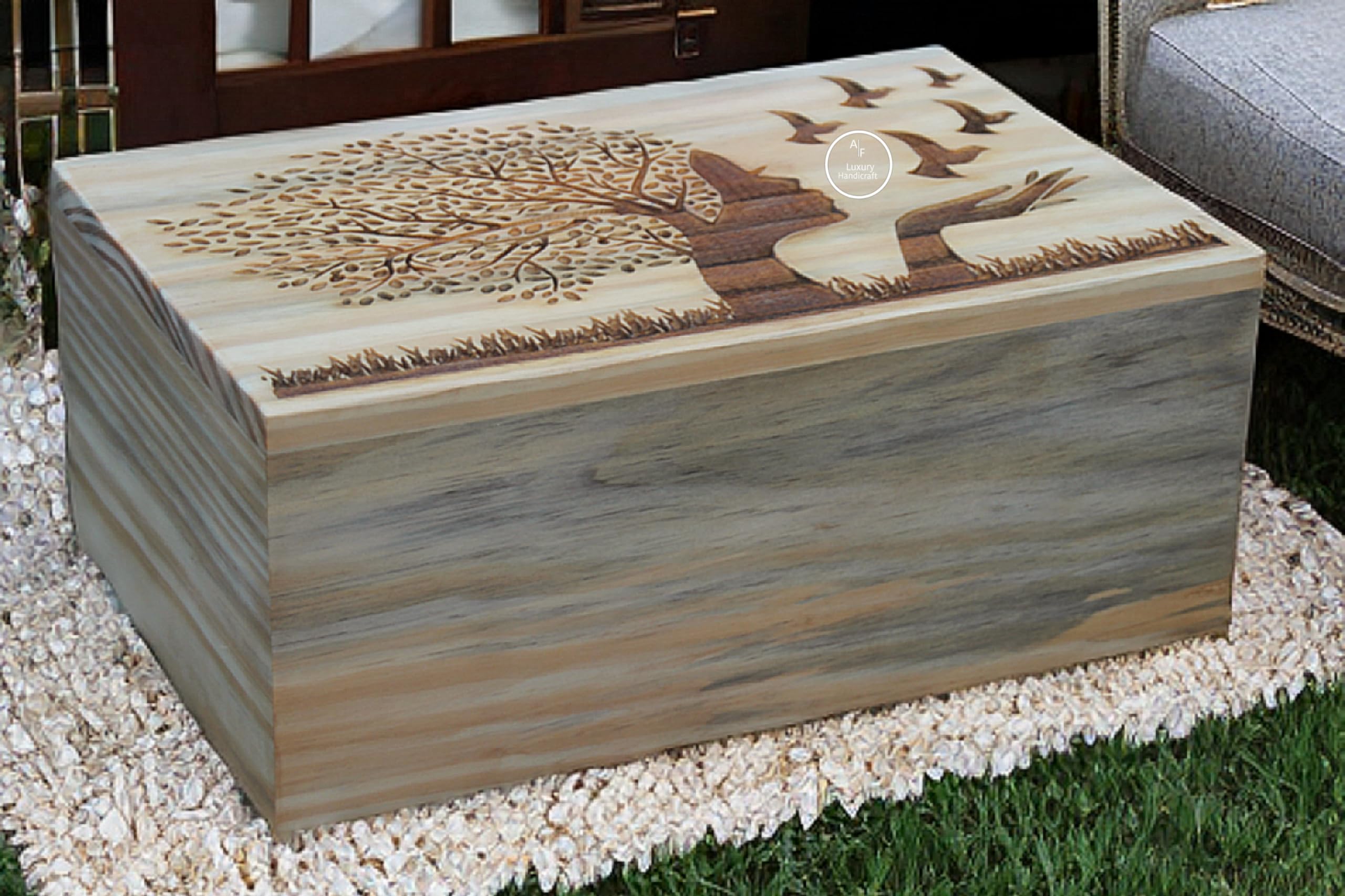 Urna funeraria grande de madera de pino para cenizas humanas, para adultos y machos, hecha a mano, para mascotas, perros, gatos, cenizas, hechas a mano, 250 libras (pequeña (114 pies cúbicos)) (XL