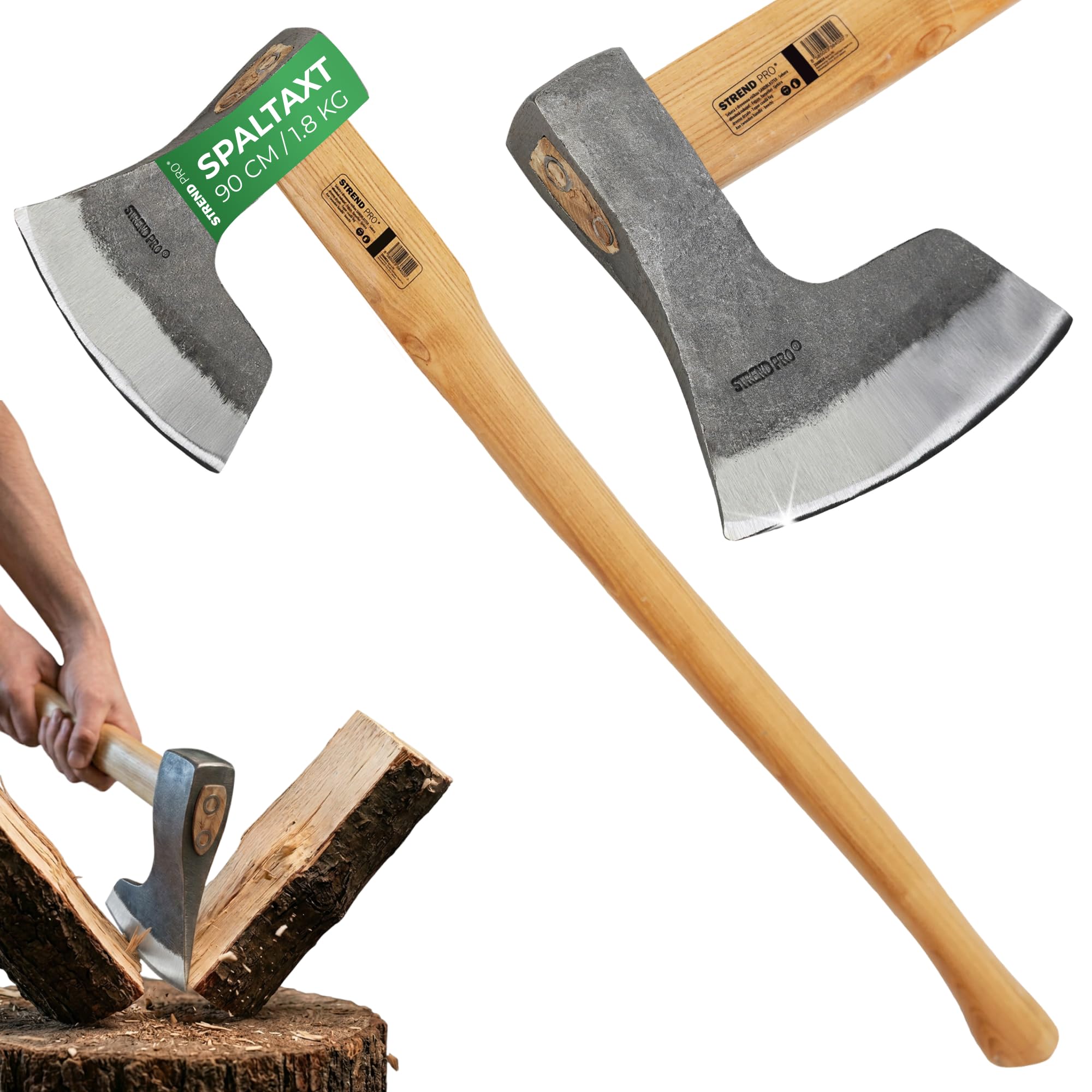 STREND PRO Spaltaxt A633 Sandblaster 1800 g | Eschenholzstiel 900 mm | gehärtete Schneide | Spaltaxt für Holz Spaltbeil Brennholz spalten Holzspalten Forstaxt Holzhacken Holzarbeiten