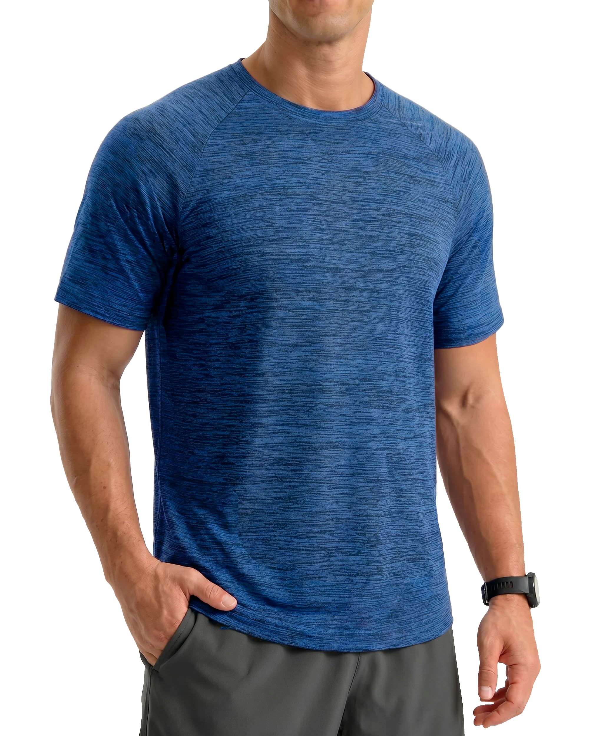 MAGCOMSEN Herren Meliert Sport T-Shirts Atmungsaktiv Funktionsshirt Schnelltrocknend Laufshirt Strech Wandershirt Leicht Trainingsshirt Ohne Etiketten für Training, Gym,Sport