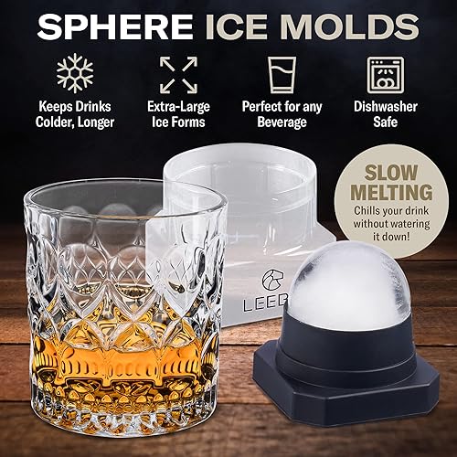 Miniatura 6 de Juego de 2 vasos de whisky, moldes de hielo de esfera grande, posavasos de pizarra, caja de regalo, regalos de borbón para hombres, papá, marido,