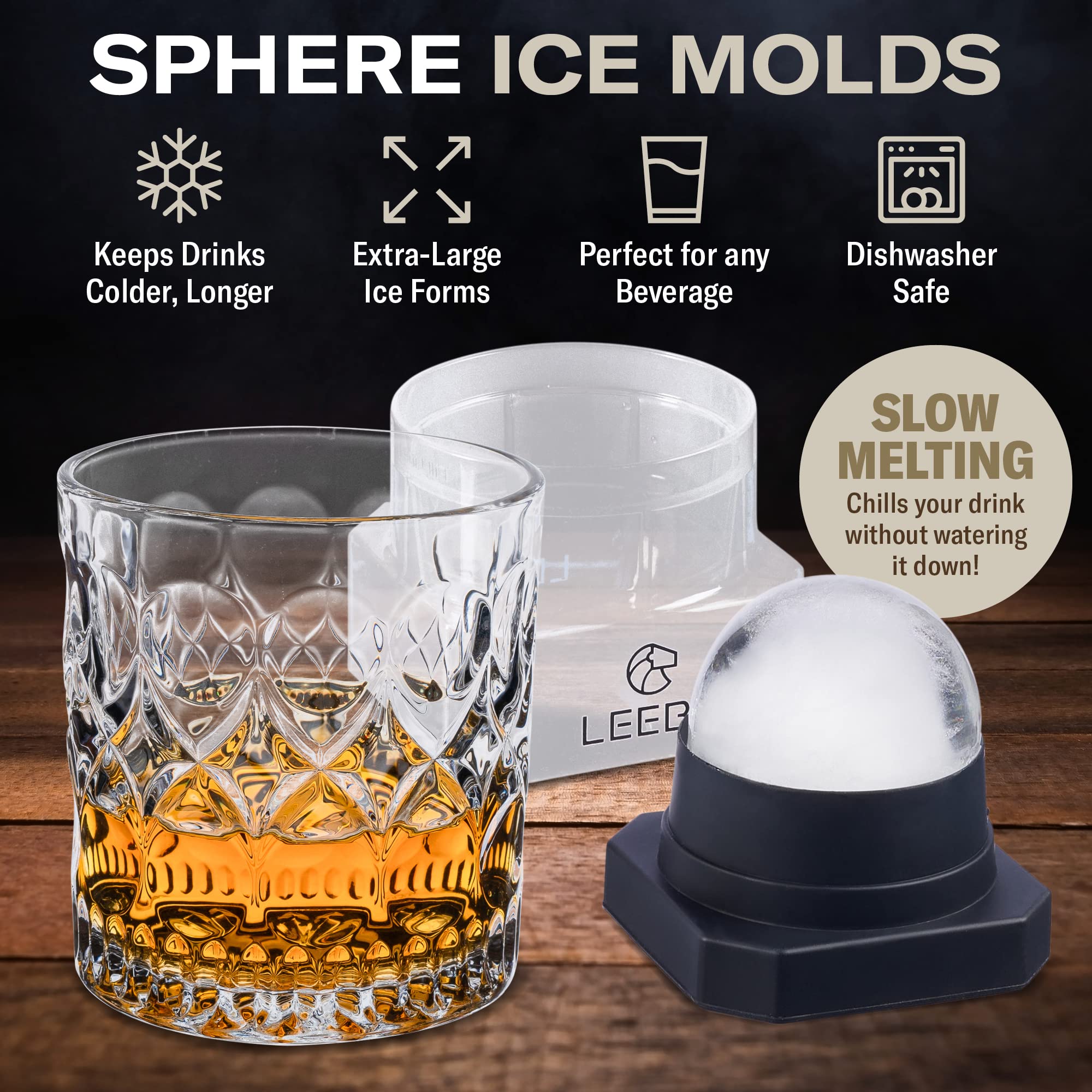 Zestaw do whisky - prezenty do whisky dla mężczyzn - zestaw 2 szklanek do whisky, podwójna forma do robienia kul lodu, 2 podkładki łupkowe, pudełko prezentowe - prezenty burbonowe dla mężczyzn, taty, męża, urodziny chłopaka, rocznica - od LEEBS