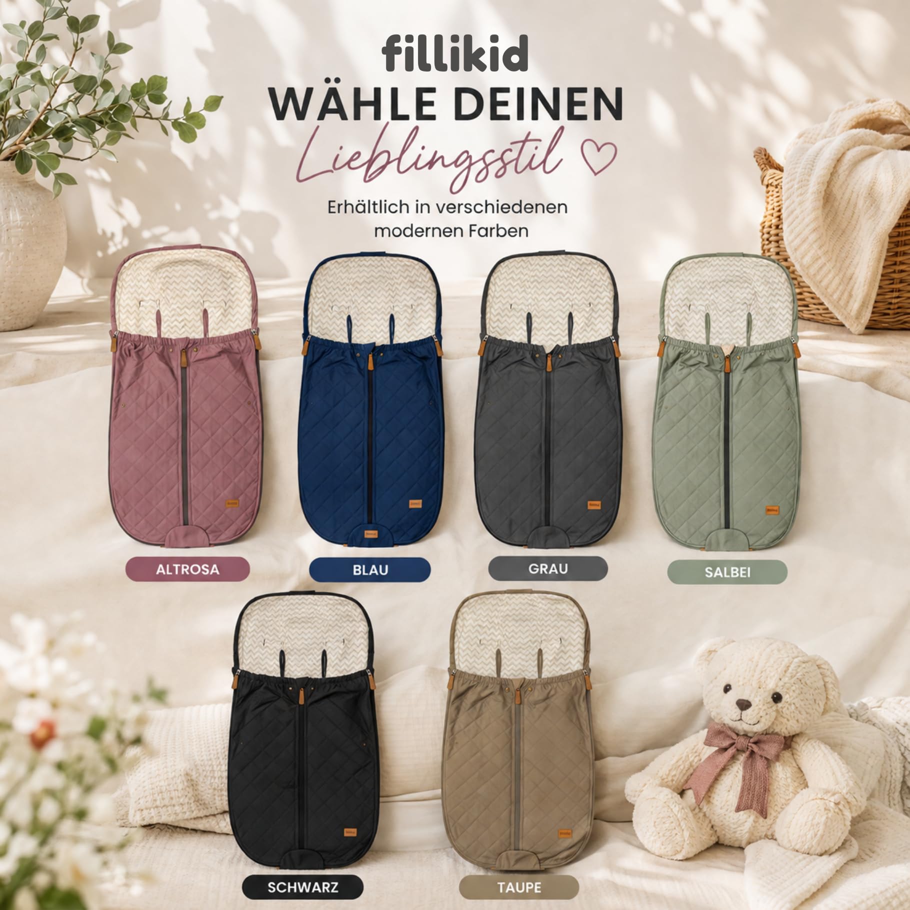 Fillikid Sommerfußsack Light Big Exklusiv 100x50cm Universal Kinderfußsack waschbar atmungsaktiv abnehmbar