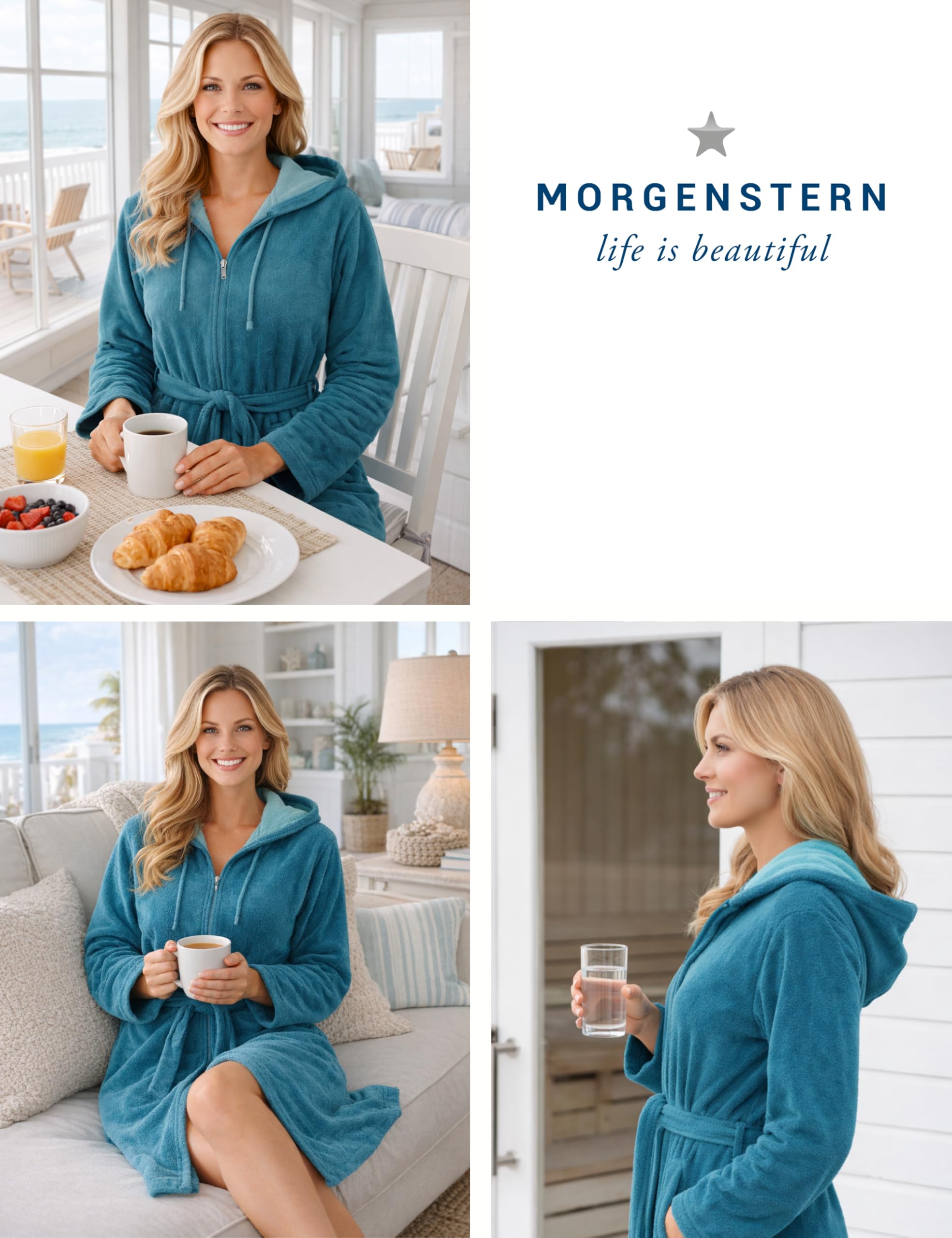 Morgenstern Peignoir de Bain Femme avec Fermeture Éclair Robe de Chambre avec Capuche
