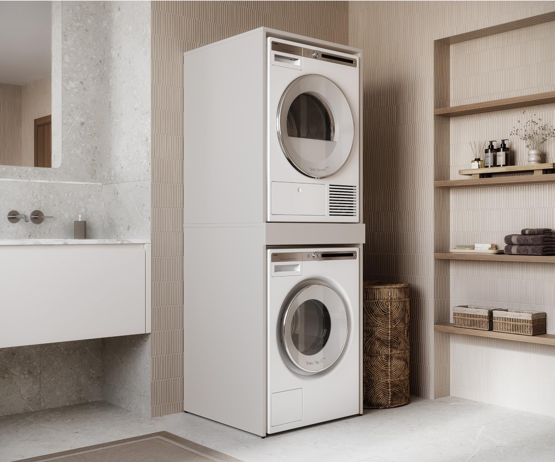 PLATAN Room Lavatrice asciugatrice con ripiano estraibile • Armadio sovrapiano 187 x 65 x 66 cm (cashmere)
