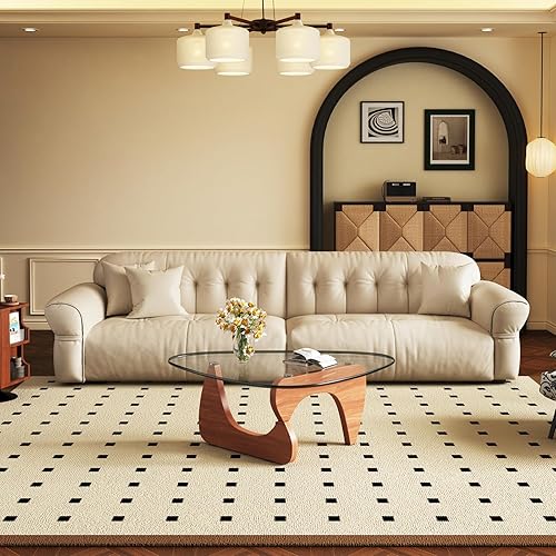 Miniatura 4 de Mesas de café de vidrio pequeñas de estilo granja, mesa central de madera moderna de mediados de siglo para la sala de estar, nogal transparente, 32