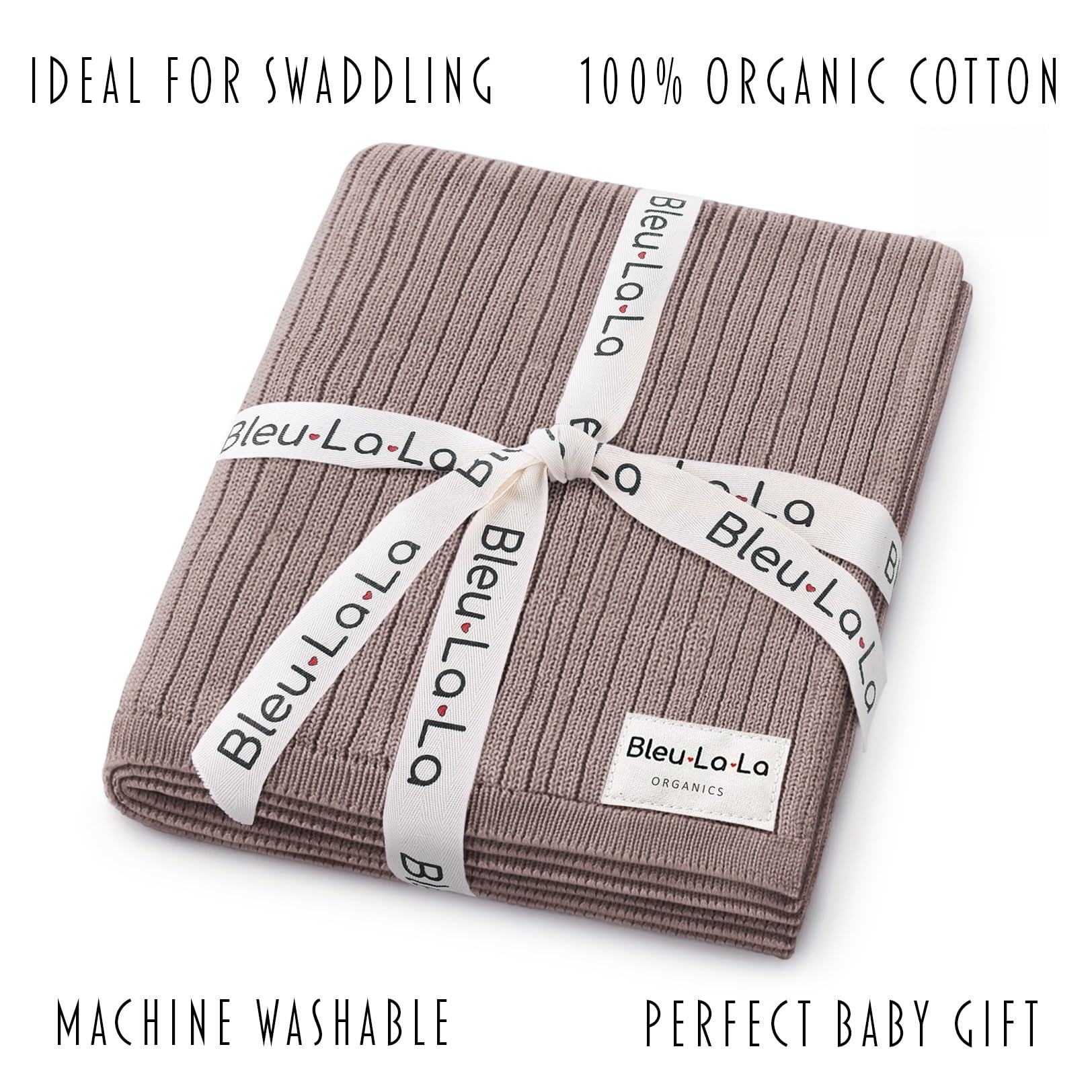 Manta orgánica acanalada para niños y niñas, 100 % algodón orgánico de lujo, suave, cálida, acogedora, para recién nacidos, bebés y niños pequeños (chocolate con leche)