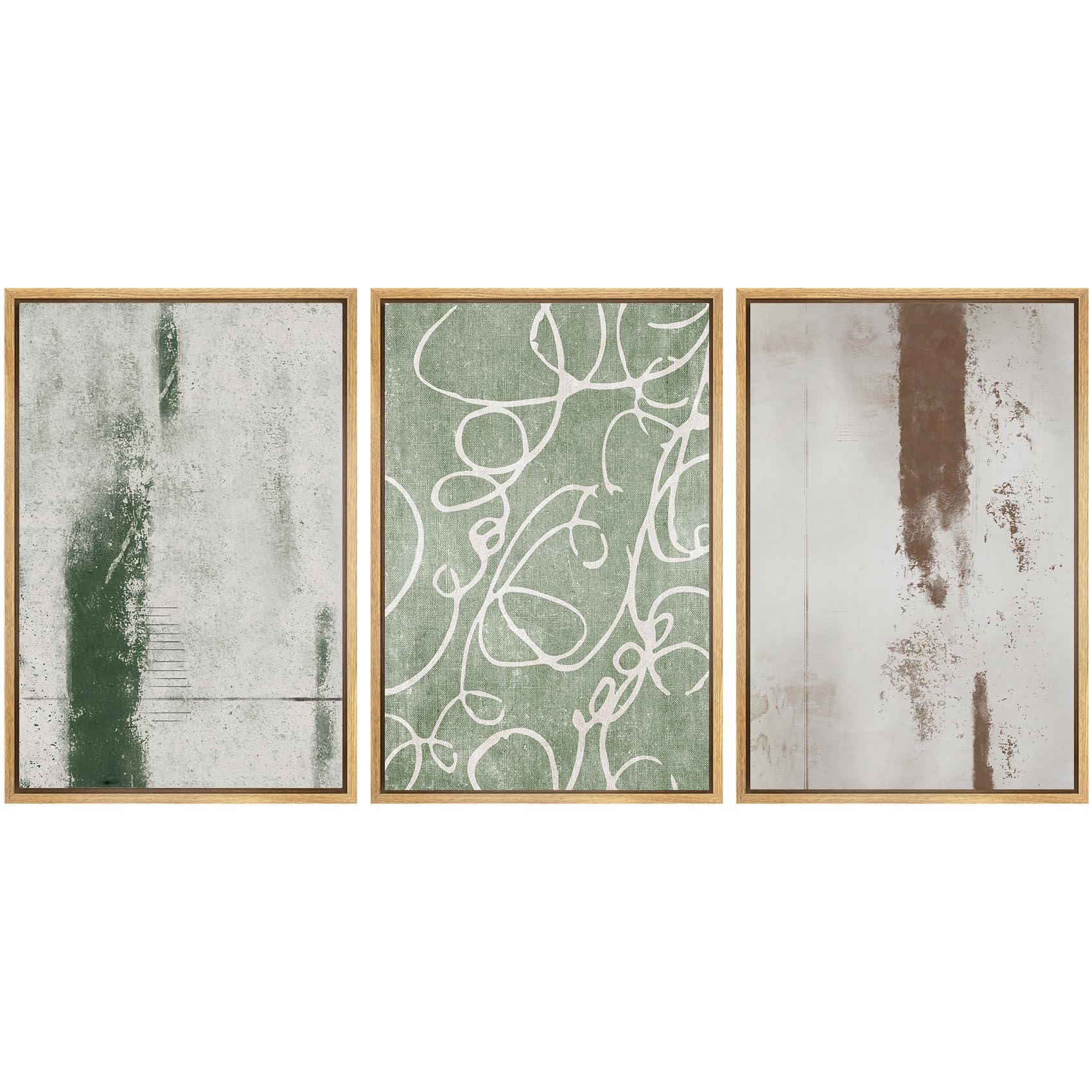 SIGNWIN Framed Canvas Print Wall Art Set Blue White Grunge Geometric Pattern Abstract Shapes Cozy Neutral Decorative Contemporary Minimal for Living Room, Bedroom, Office - 24"x36"x3 Natural — view 110