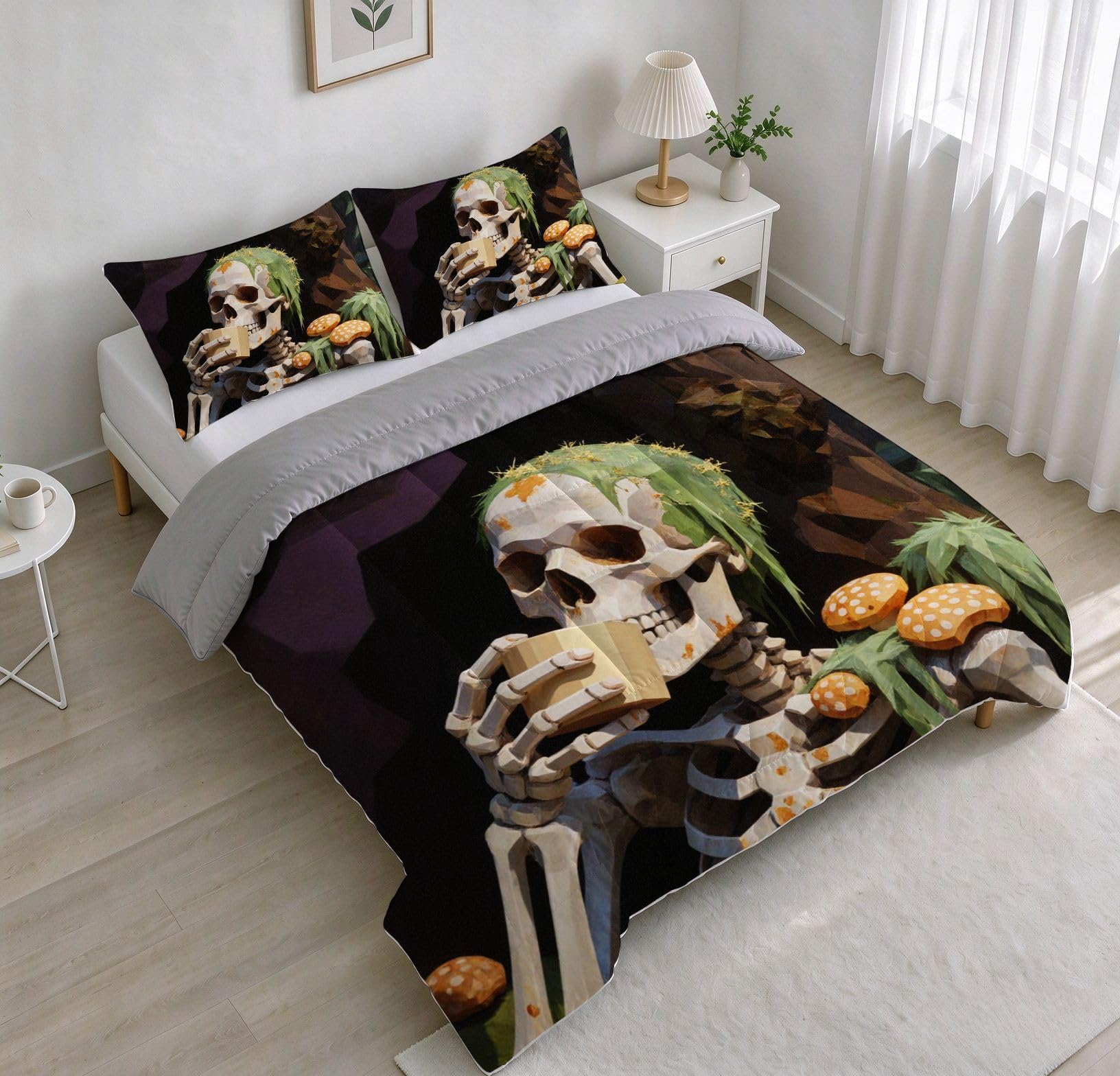 Couette 1 Personne Enfant 90x190 cm Crâne Vert a26
