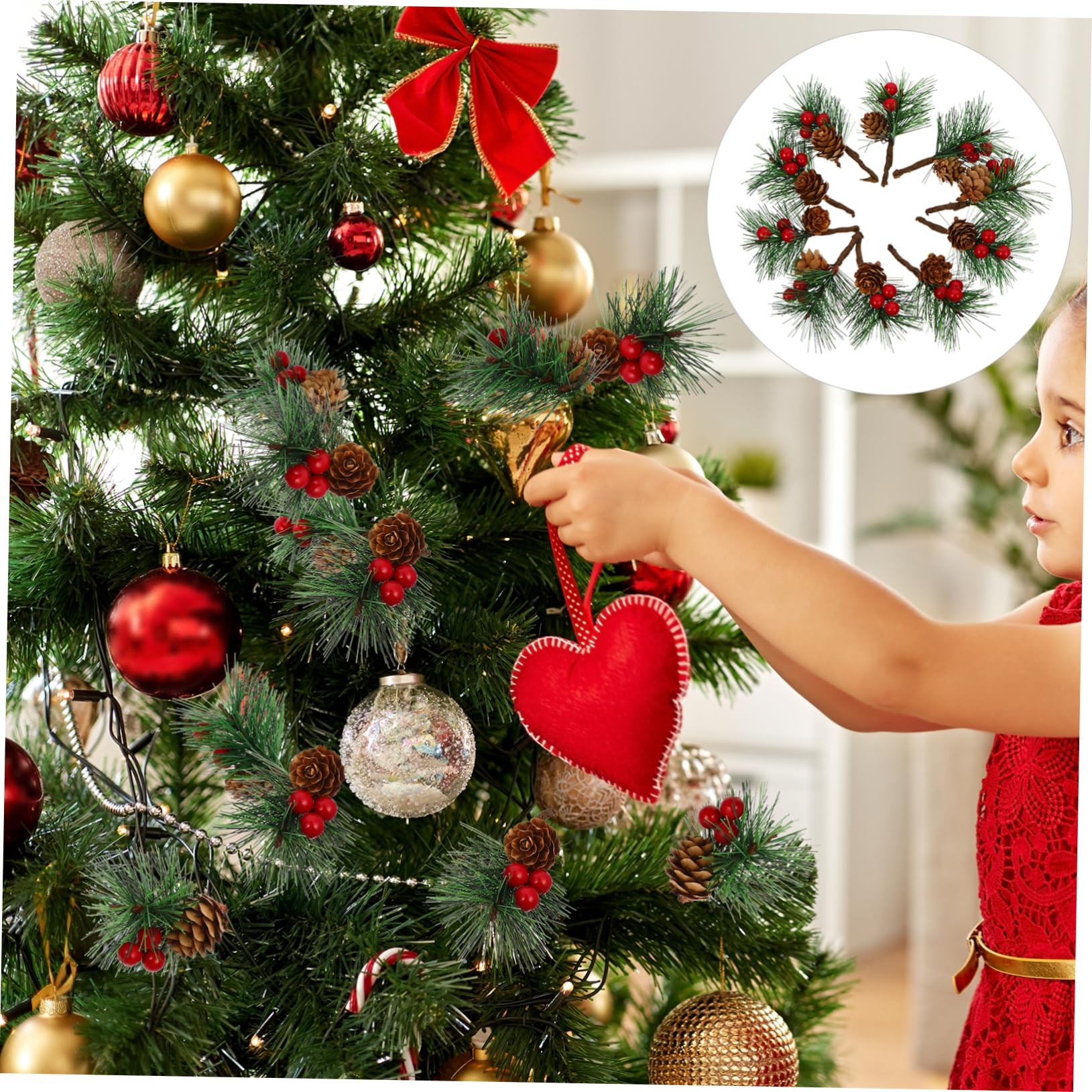 Ciieeo 30 Piezas Piñas navideñas para Cortar ramitas Plantas Artificiales decoración de Rama de Cono de Pino Ramas de Cono de Pino Ramos de Bayas simulados Ramo de Bayas PVC
