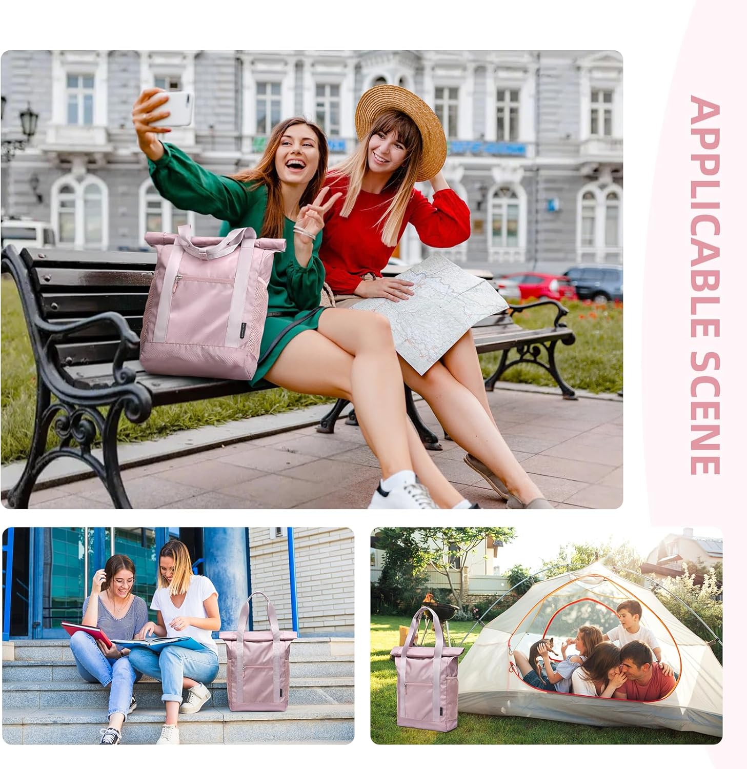 Foldable Convertible Tote Backpack Lightweight Versatile Nylon Daypack for Women Work Leisure Travel,Berry Pink - Image 6