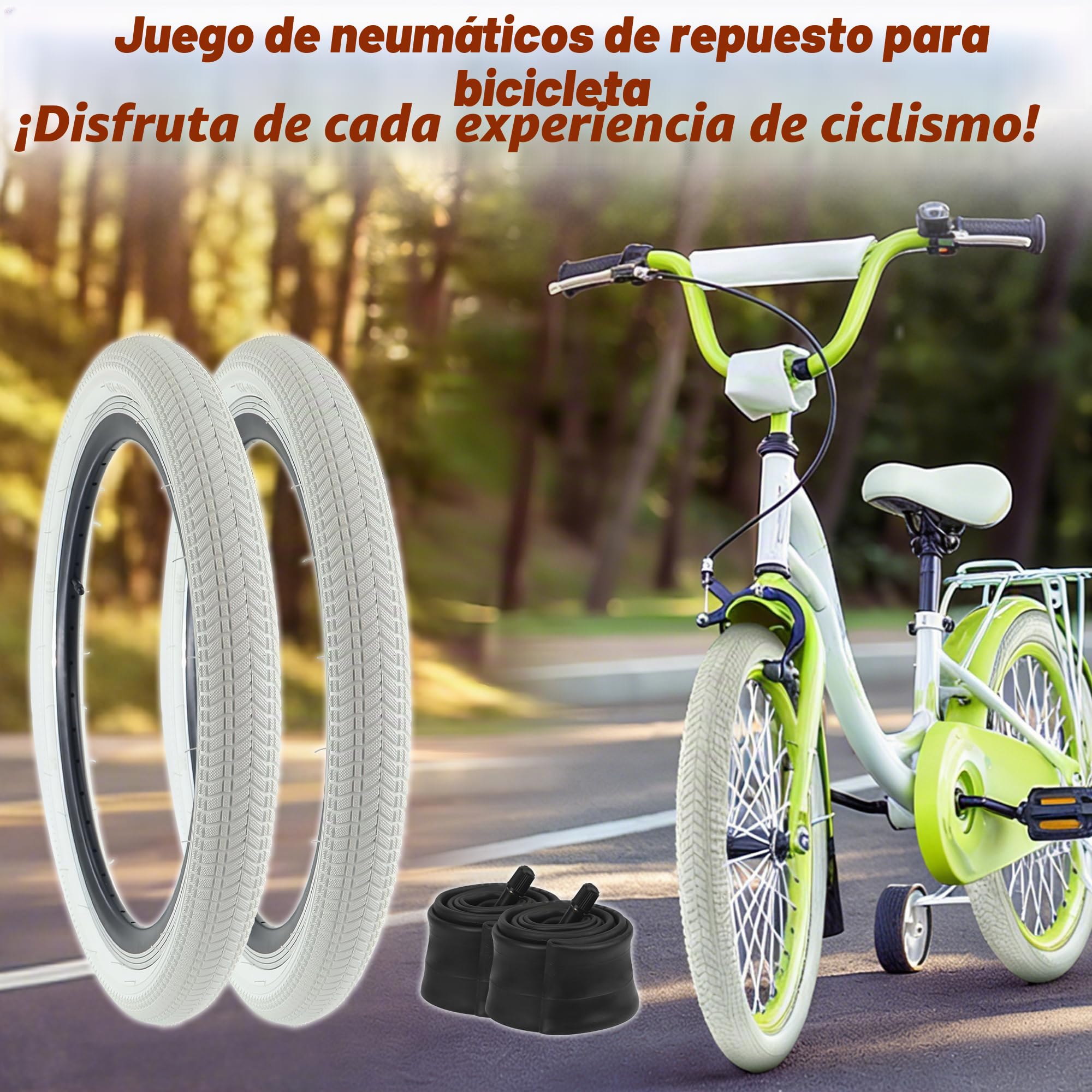 Juego de 2 neumáticos para bicicleta infantil de 16 x 2,125 cm, con mangueras, juego de alta calidad para una conducción segura y duradera
