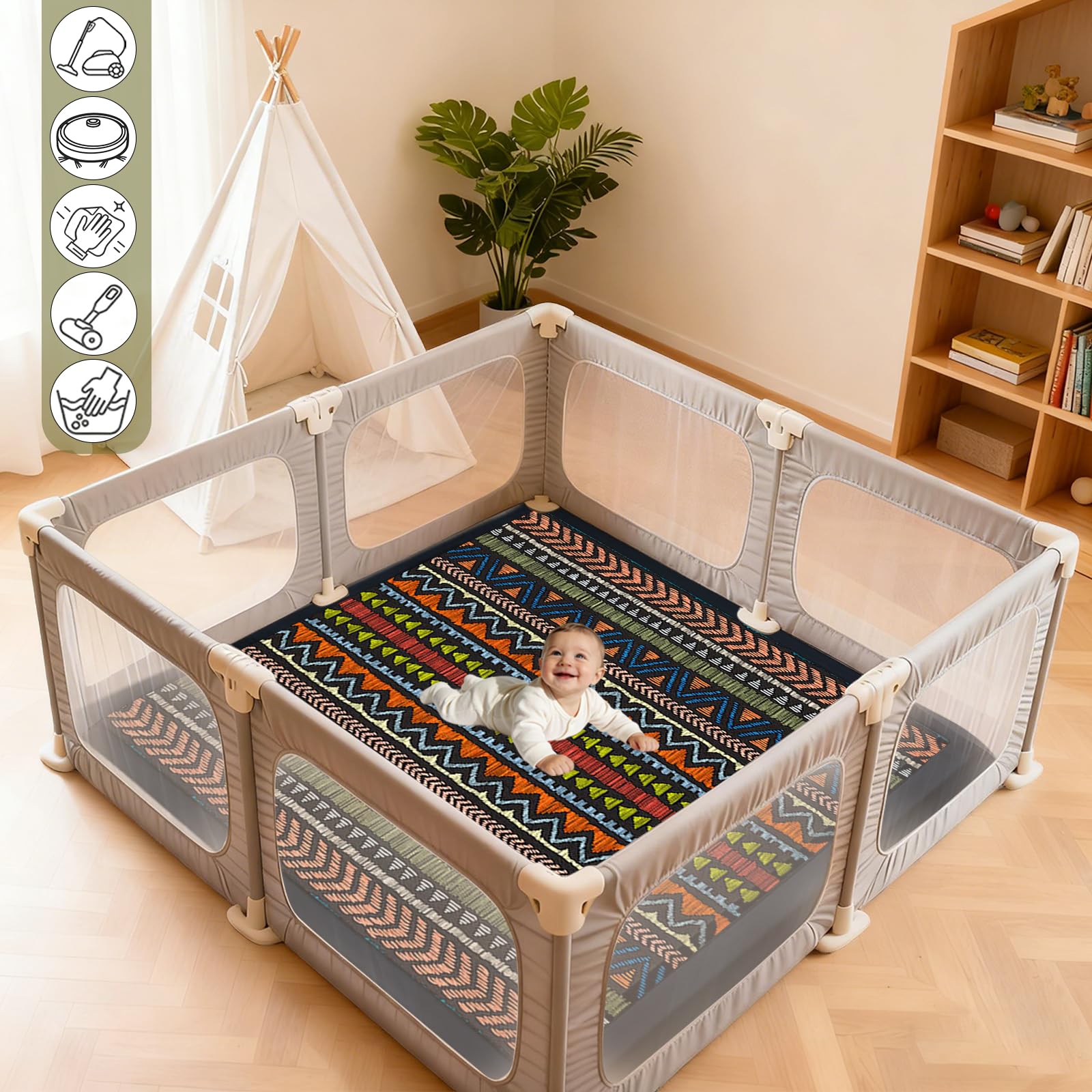 Tappeto Gioco Bambini Acolchado 2 cm Extra Spesso, Antiscivolo, Ideale per Pavimenti e Box Neonato, Palestra Neonati, Tappeto Tummy Time Neonati 120 x 150cm